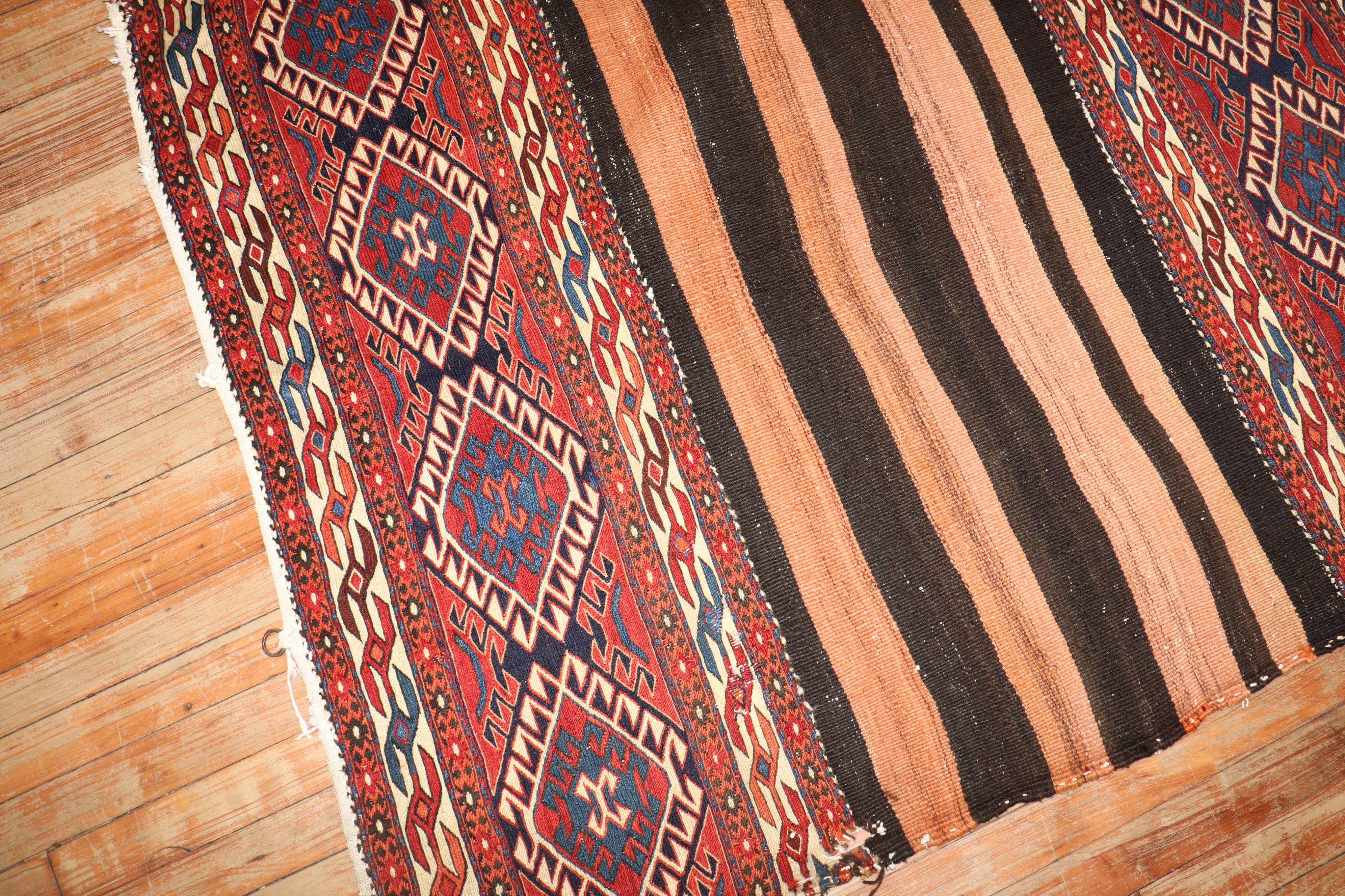 Caucasian Zabihi Collection Tribal Antique Soumac Flatweave Rug For Sale