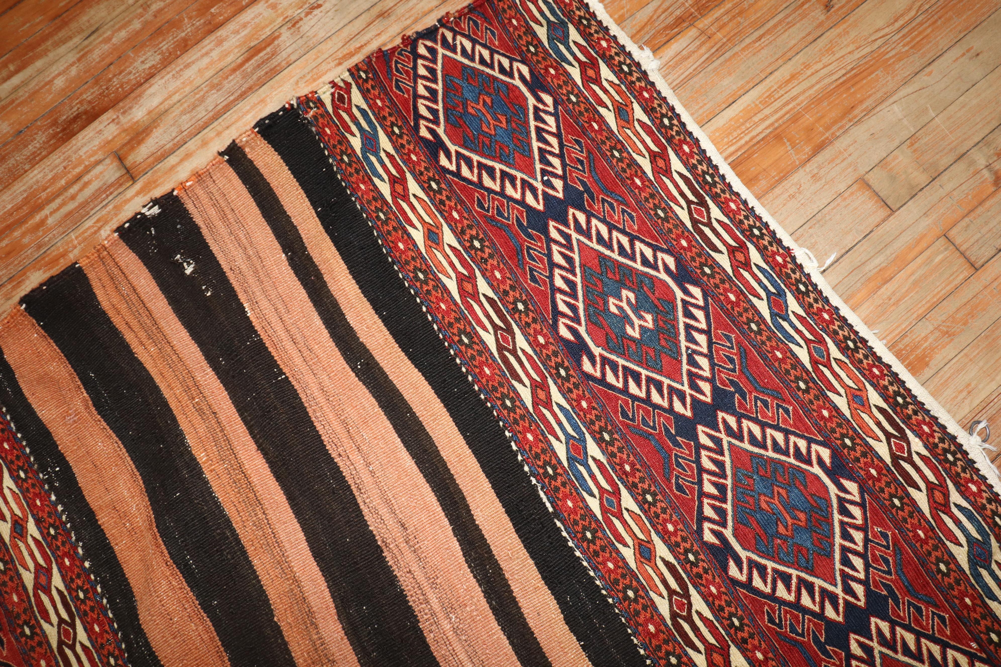 Zabihi Collection Tribal Antique Soumac Flatweave Rug In Good Condition For Sale In New York, NY