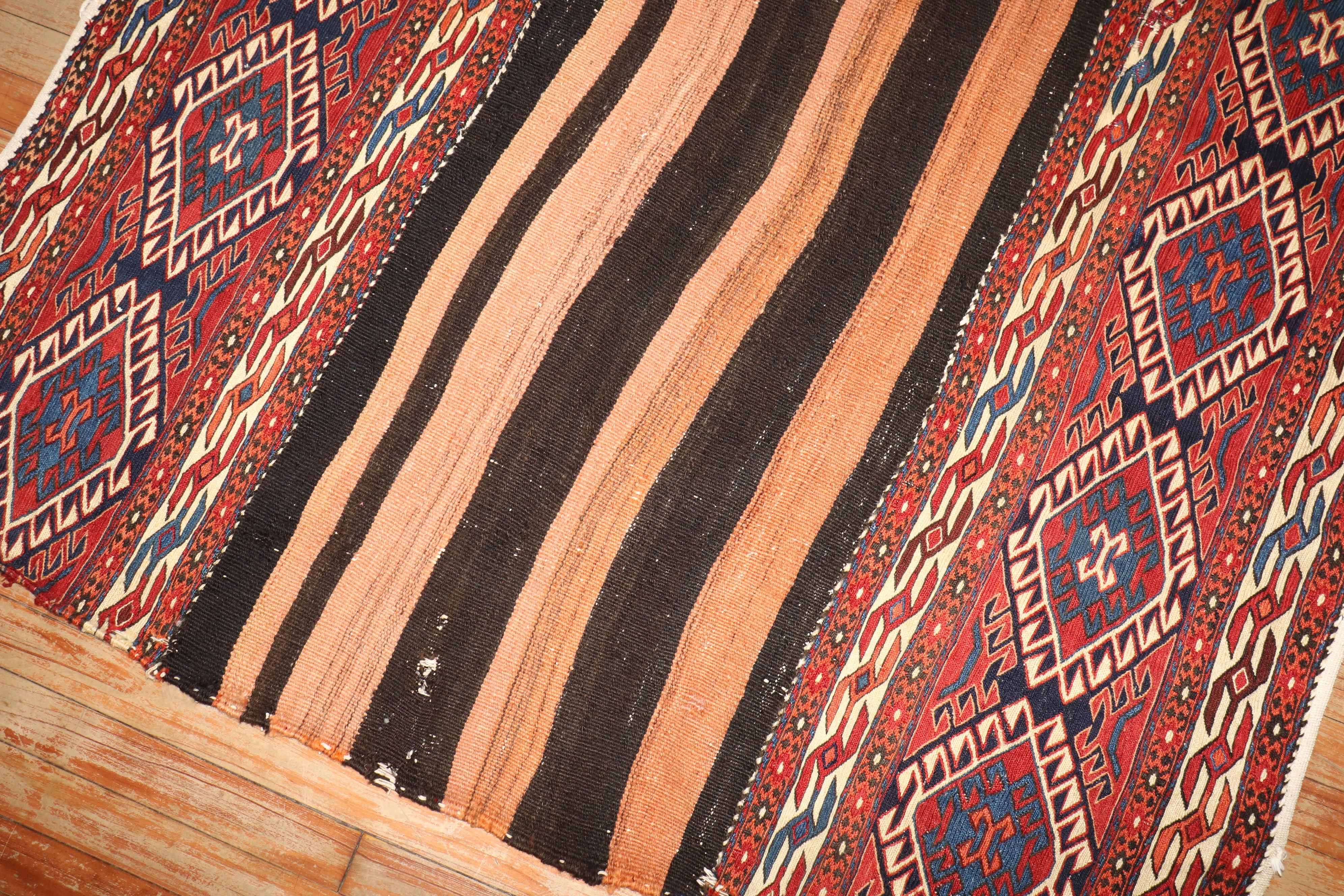 19th Century Zabihi Collection Tribal Antique Soumac Flatweave Rug For Sale