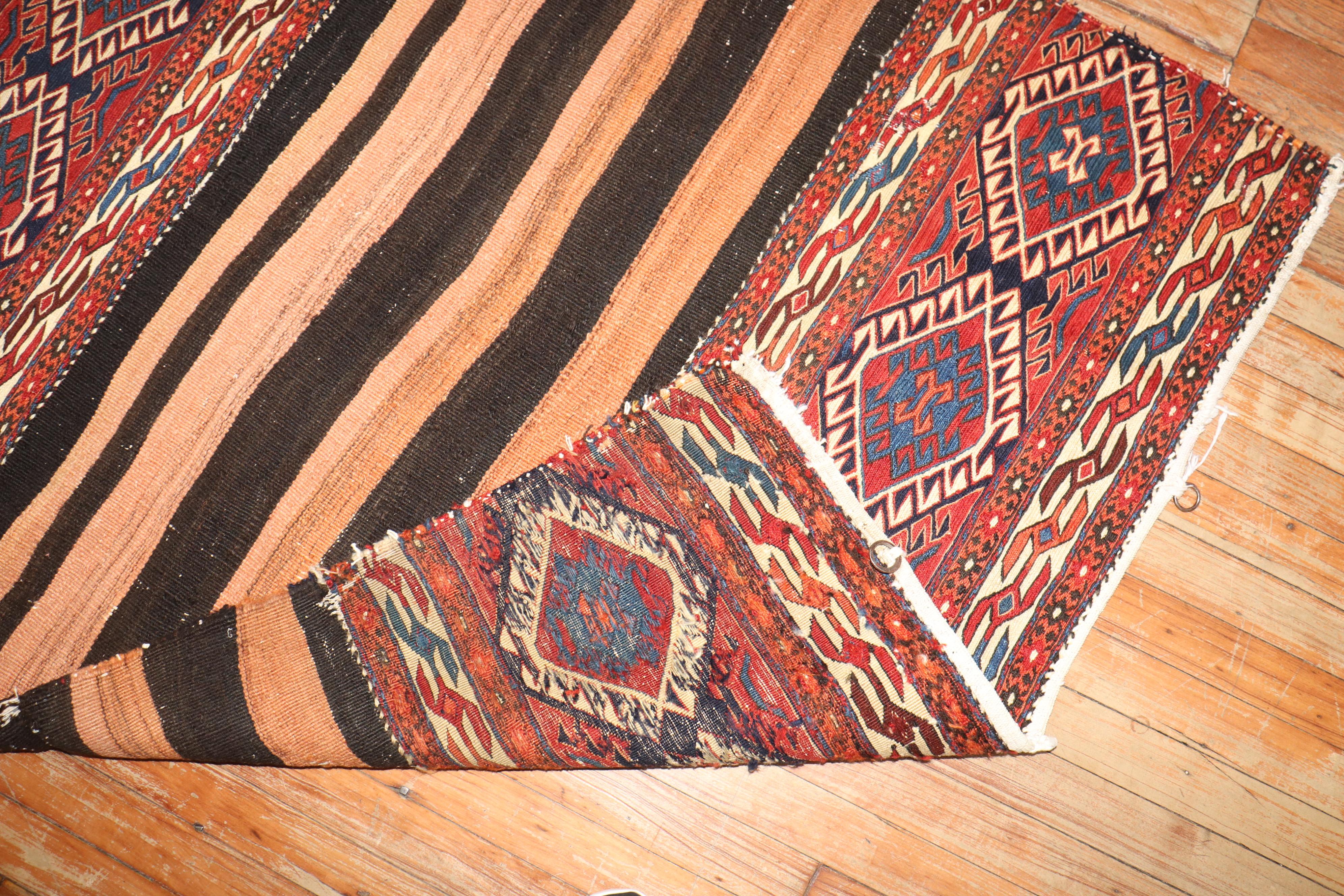 Wool Zabihi Collection Tribal Antique Soumac Flatweave Rug For Sale