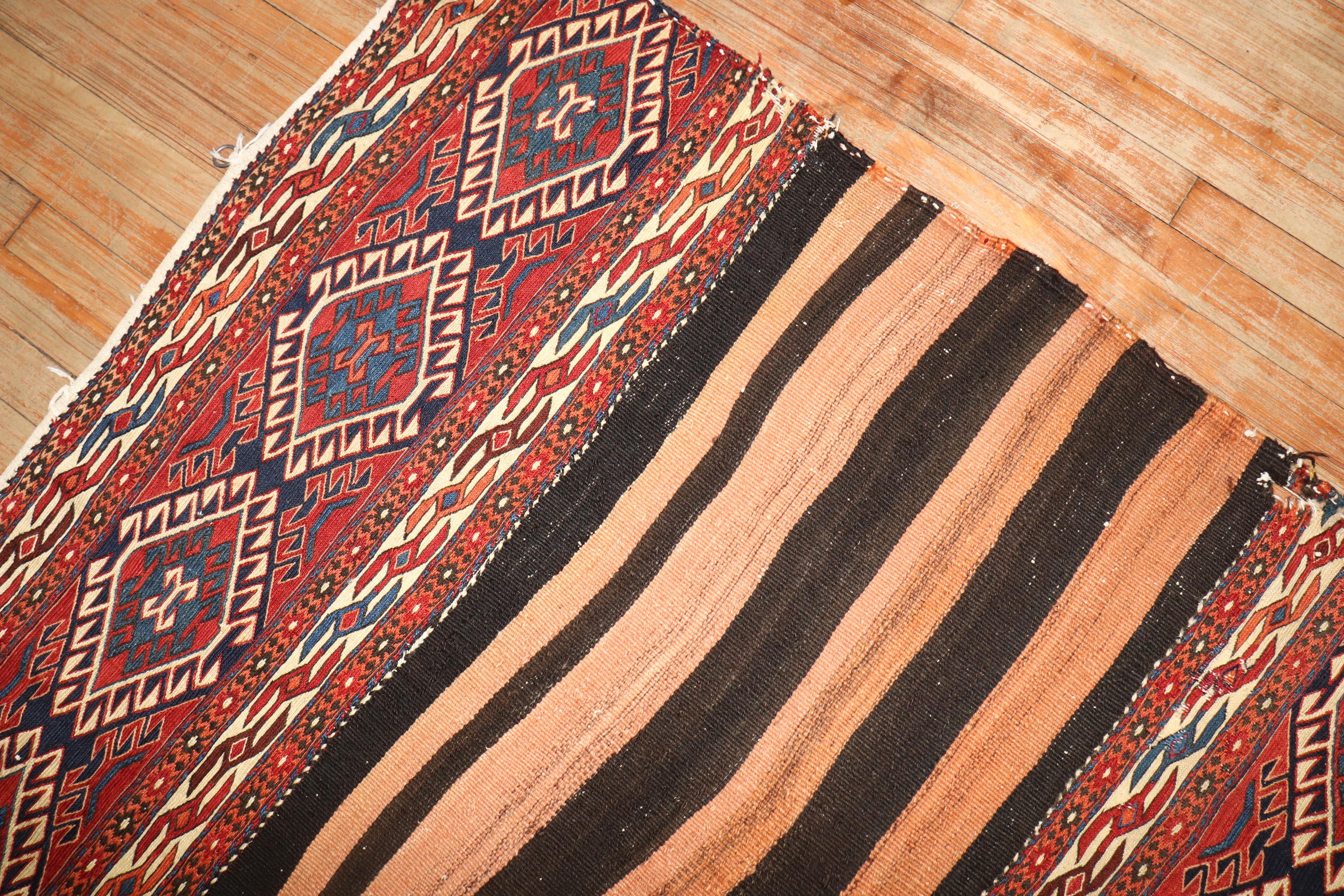 Zabihi Collection Tribal Antique Soumac Flatweave Rug For Sale 1