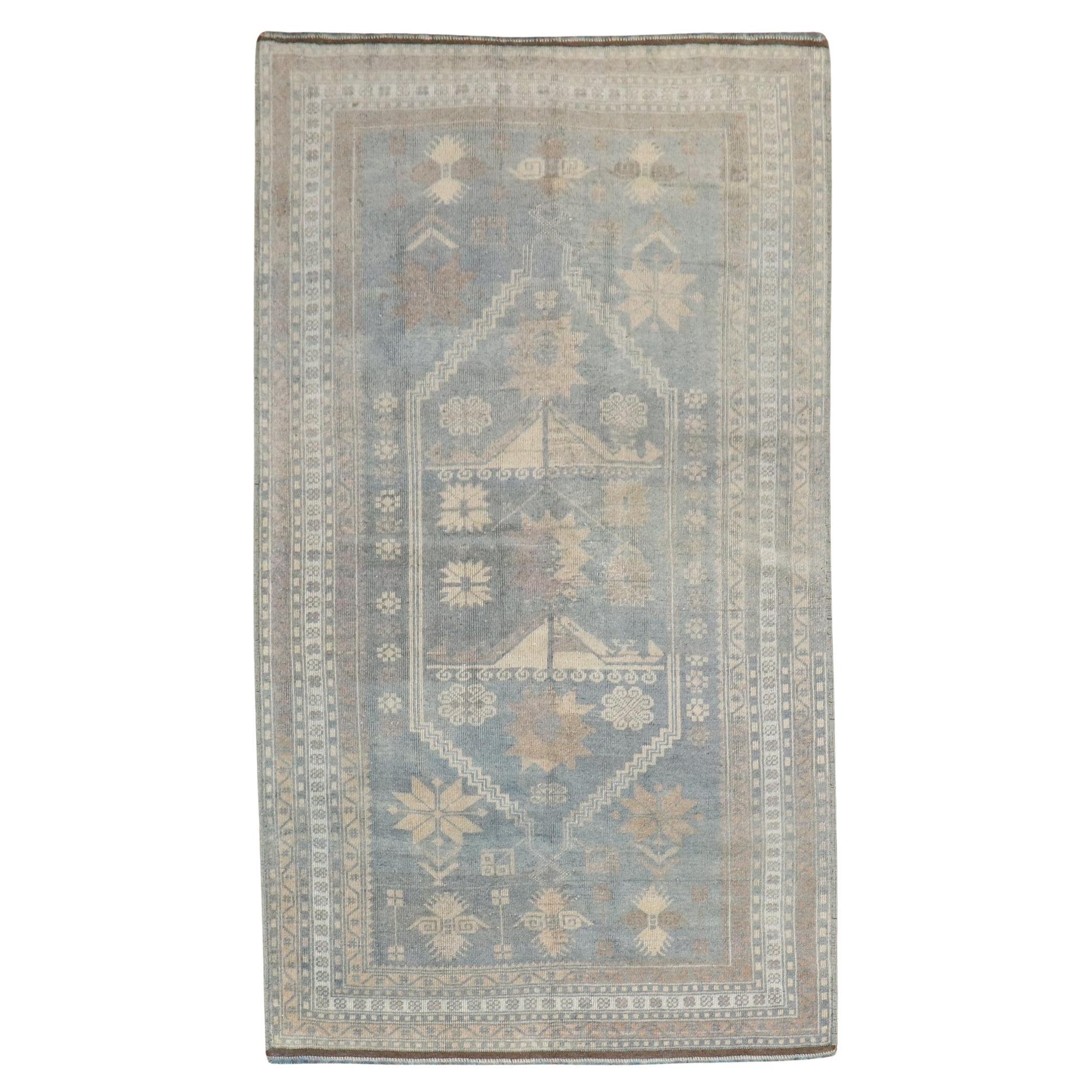 Zabihi Collection Tribal Blue Vintage Turkish Rug