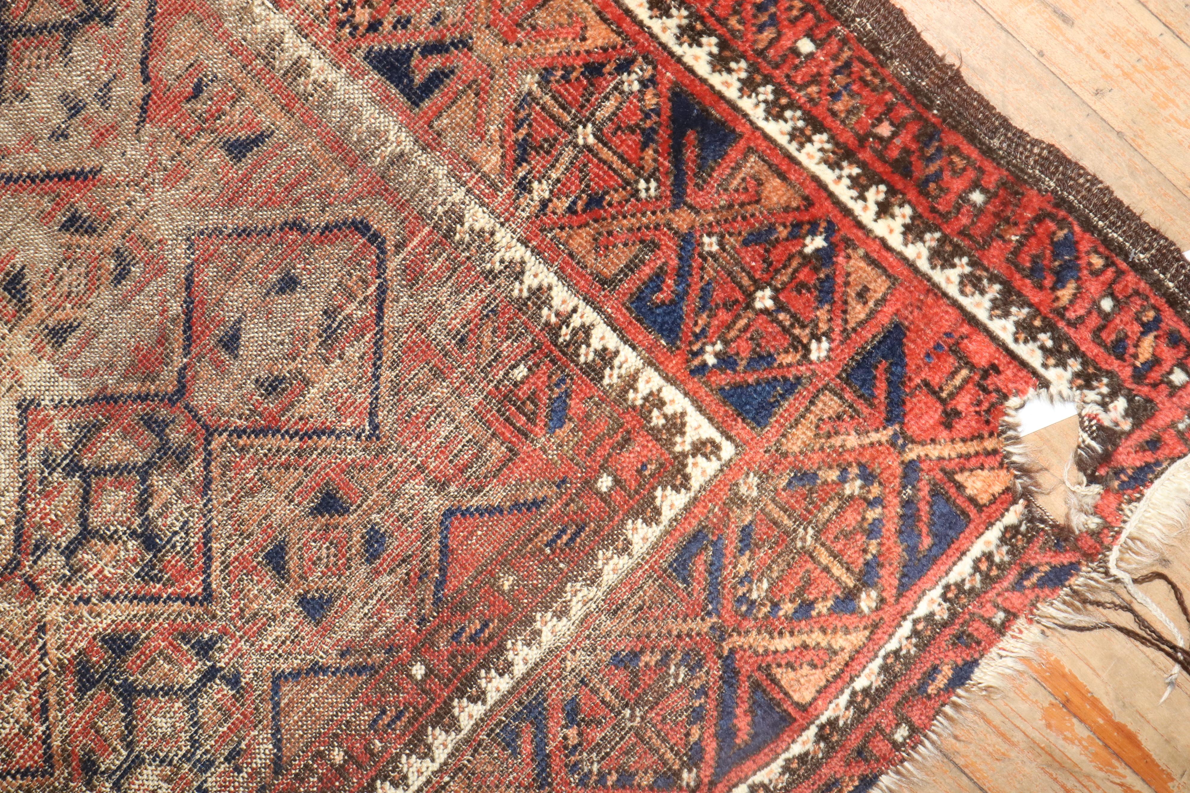 Lana Zabihi Collection Tappeto Tribale Marrone Arancione Distressed Persiano Balouch in vendita