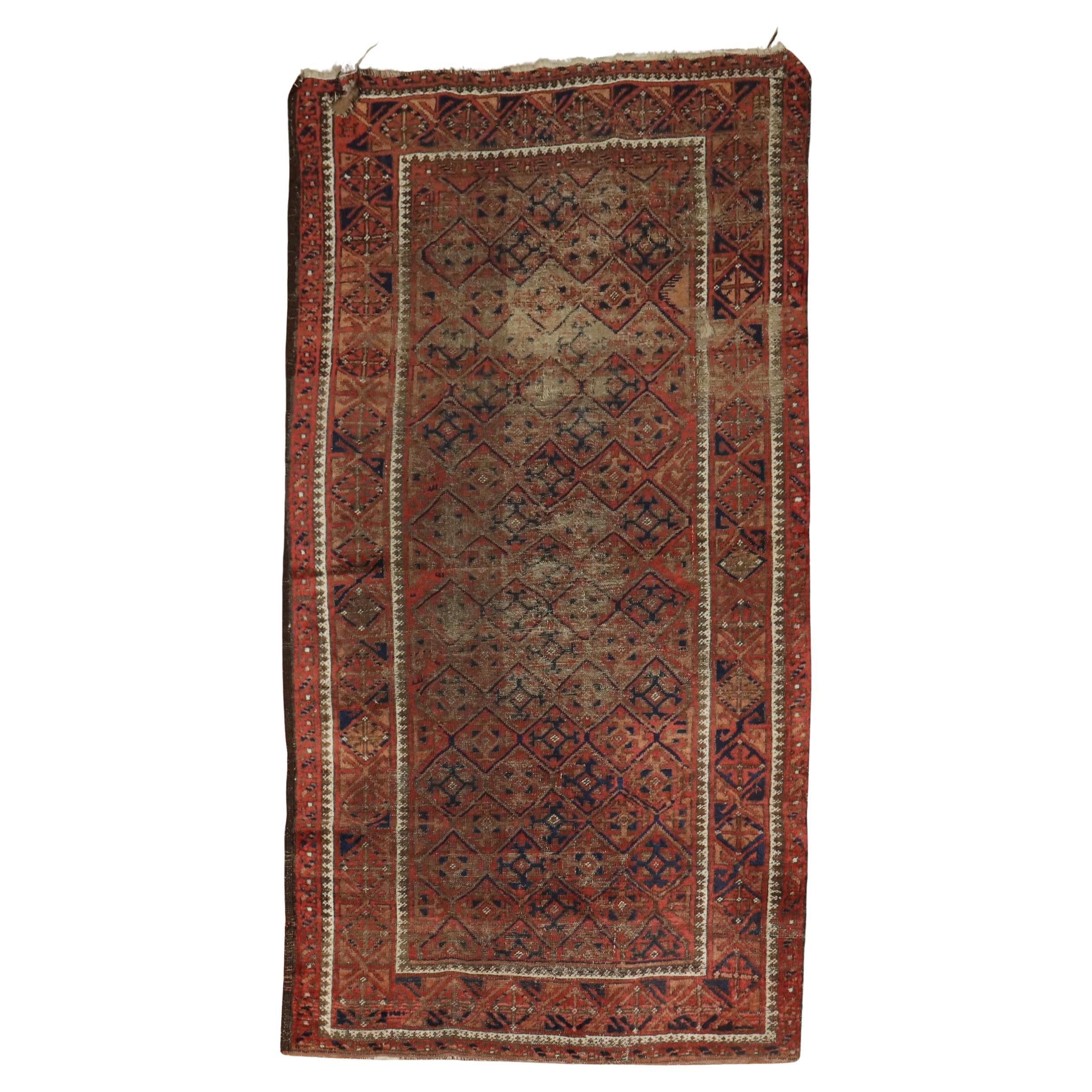 Zabihi Collection Tappeto Tribale Marrone Arancione Distressed Persiano Balouch in vendita