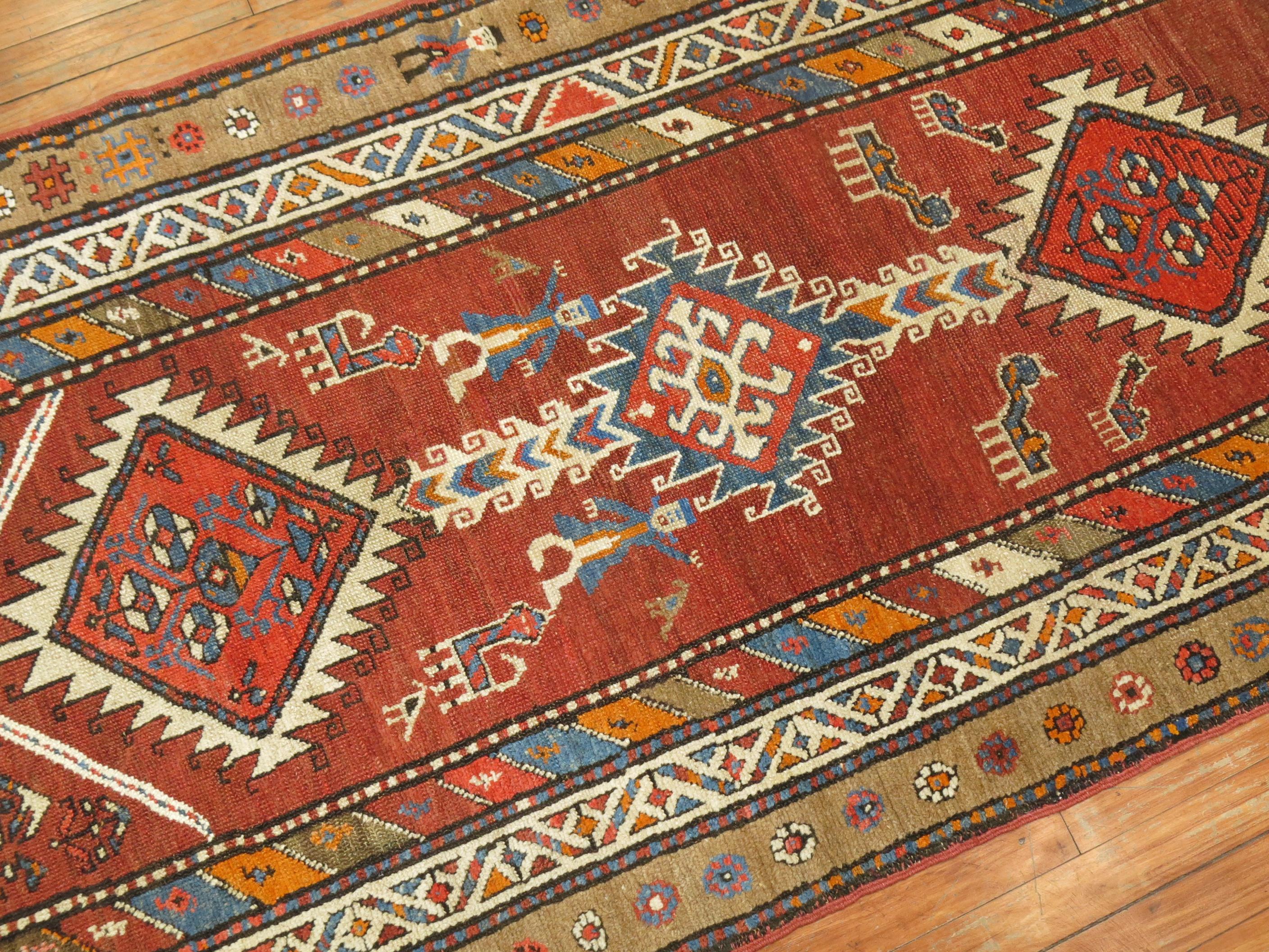 Zabihi Collection Tribal Geometric Antique Persian Runner For Sale 4