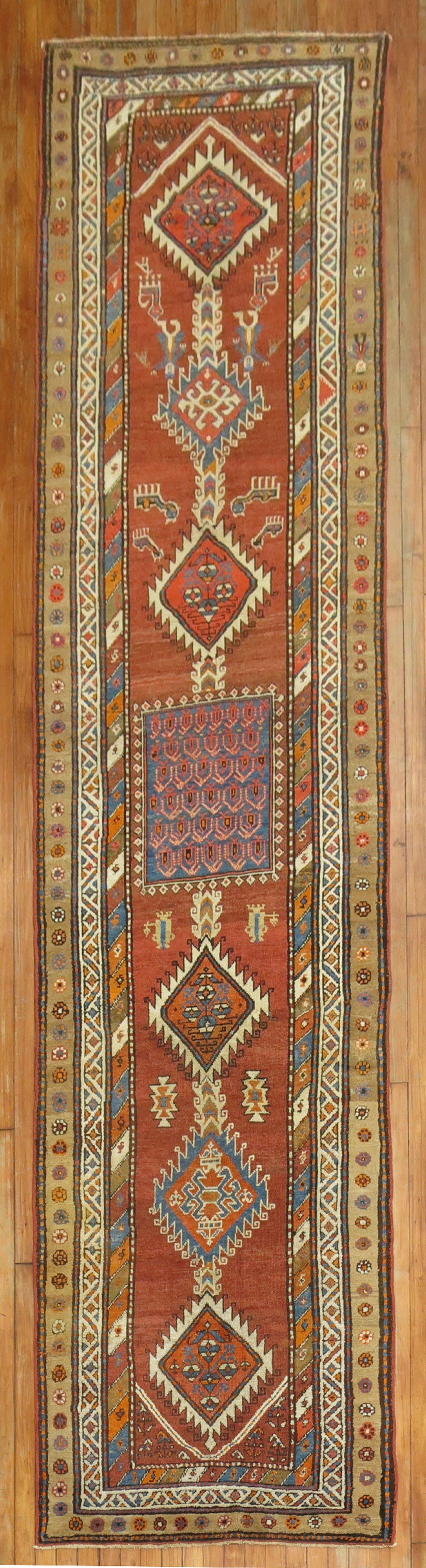 Zabihi Collection Tribal Geometric Antique Persian Runner In Good Condition For Sale In New York, NY