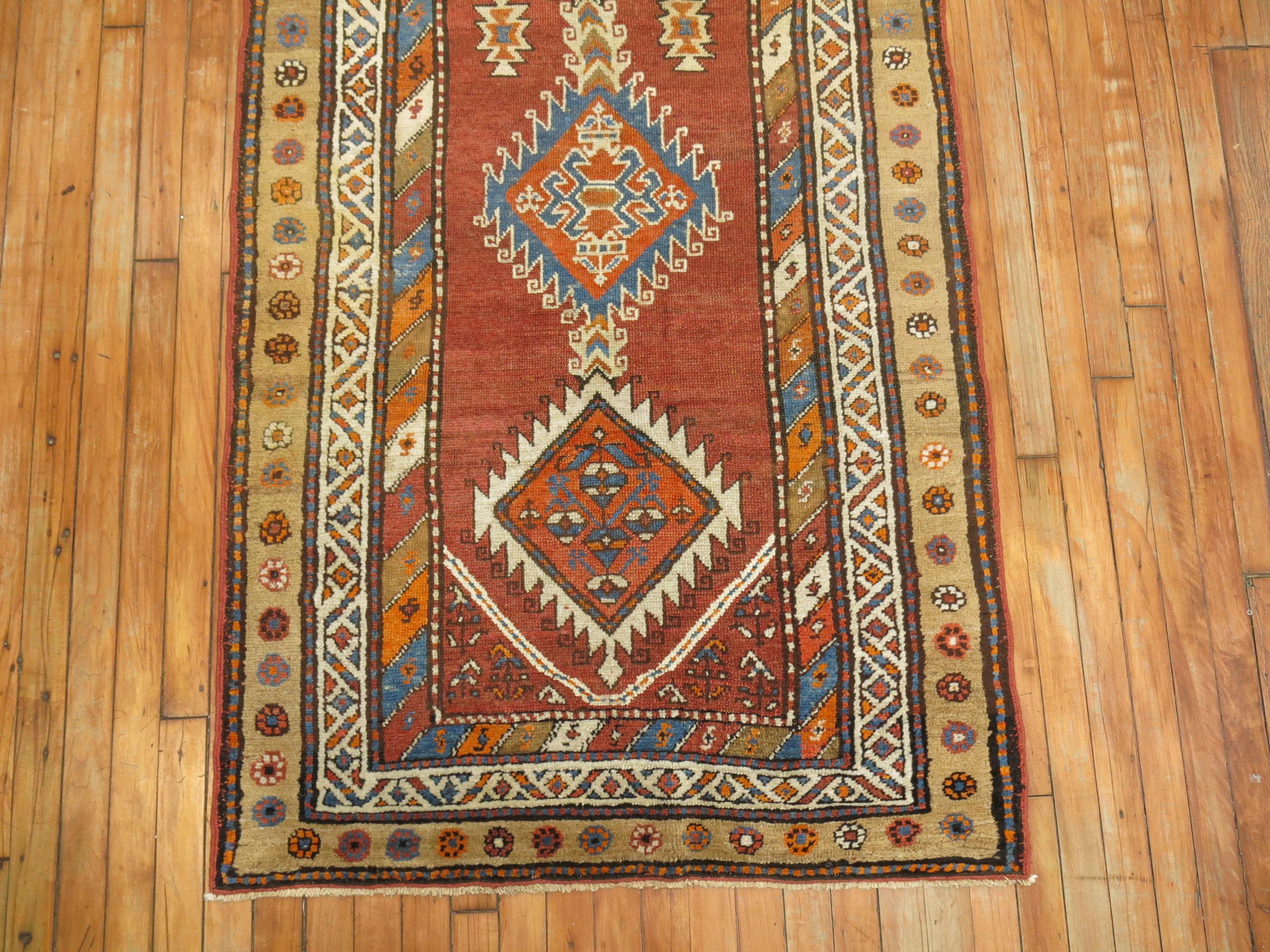 20th Century Zabihi Collection Tribal Geometric Antique Persian Runner For Sale