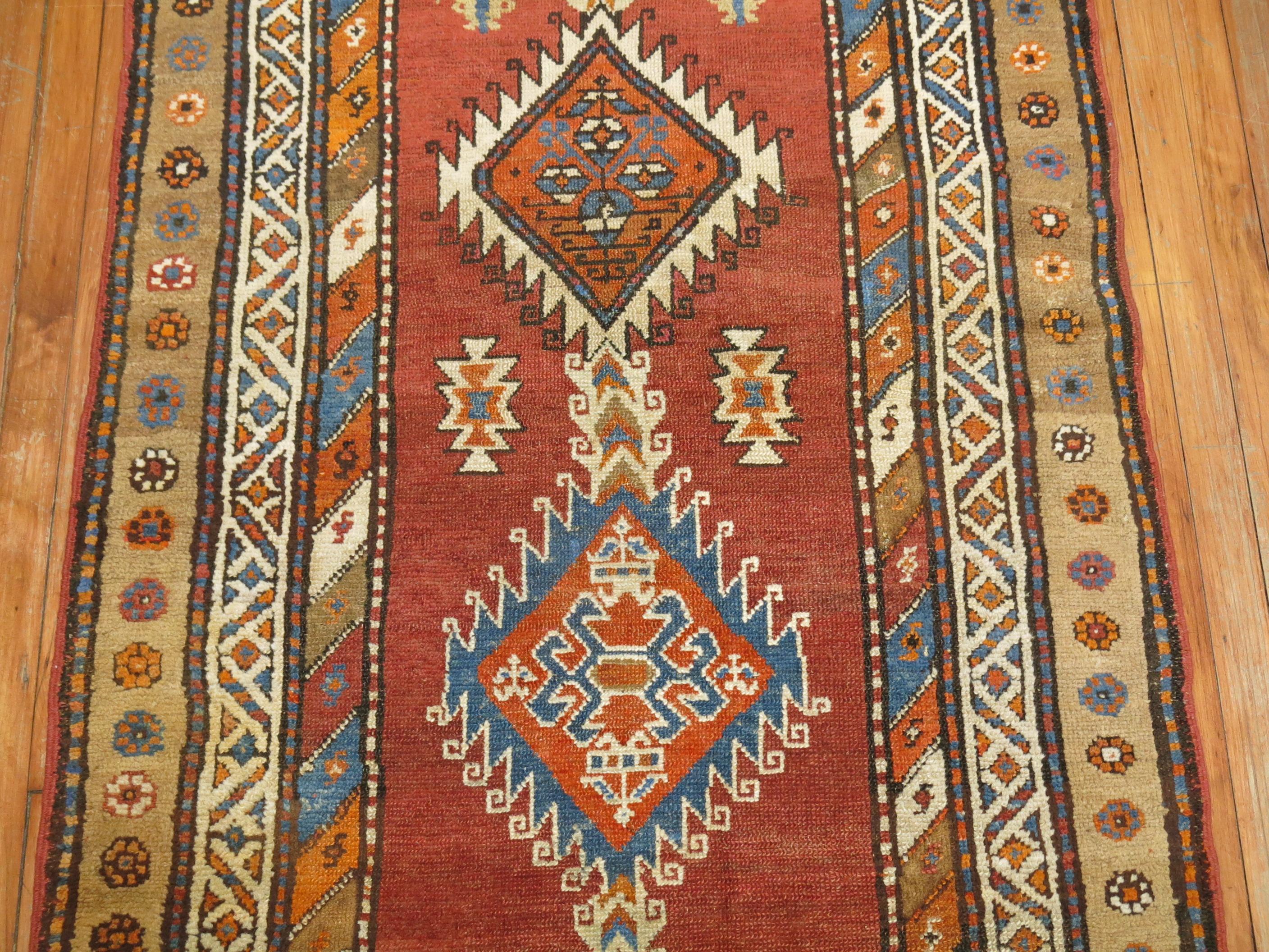 Zabihi Collection Tribal Geometric Antique Persian Runner For Sale 1