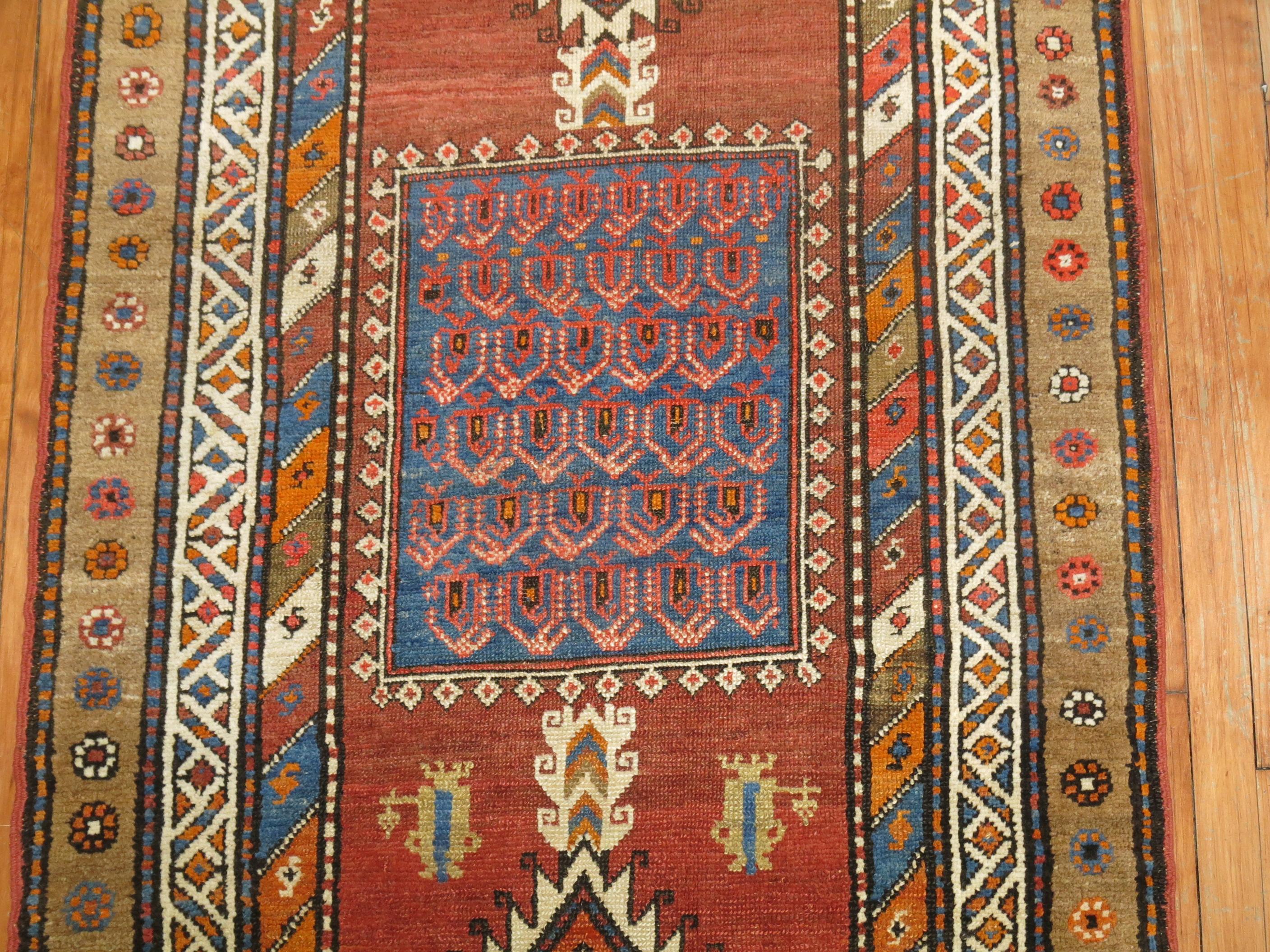 Zabihi Collection Tribal Geometric Antique Persian Runner For Sale 2
