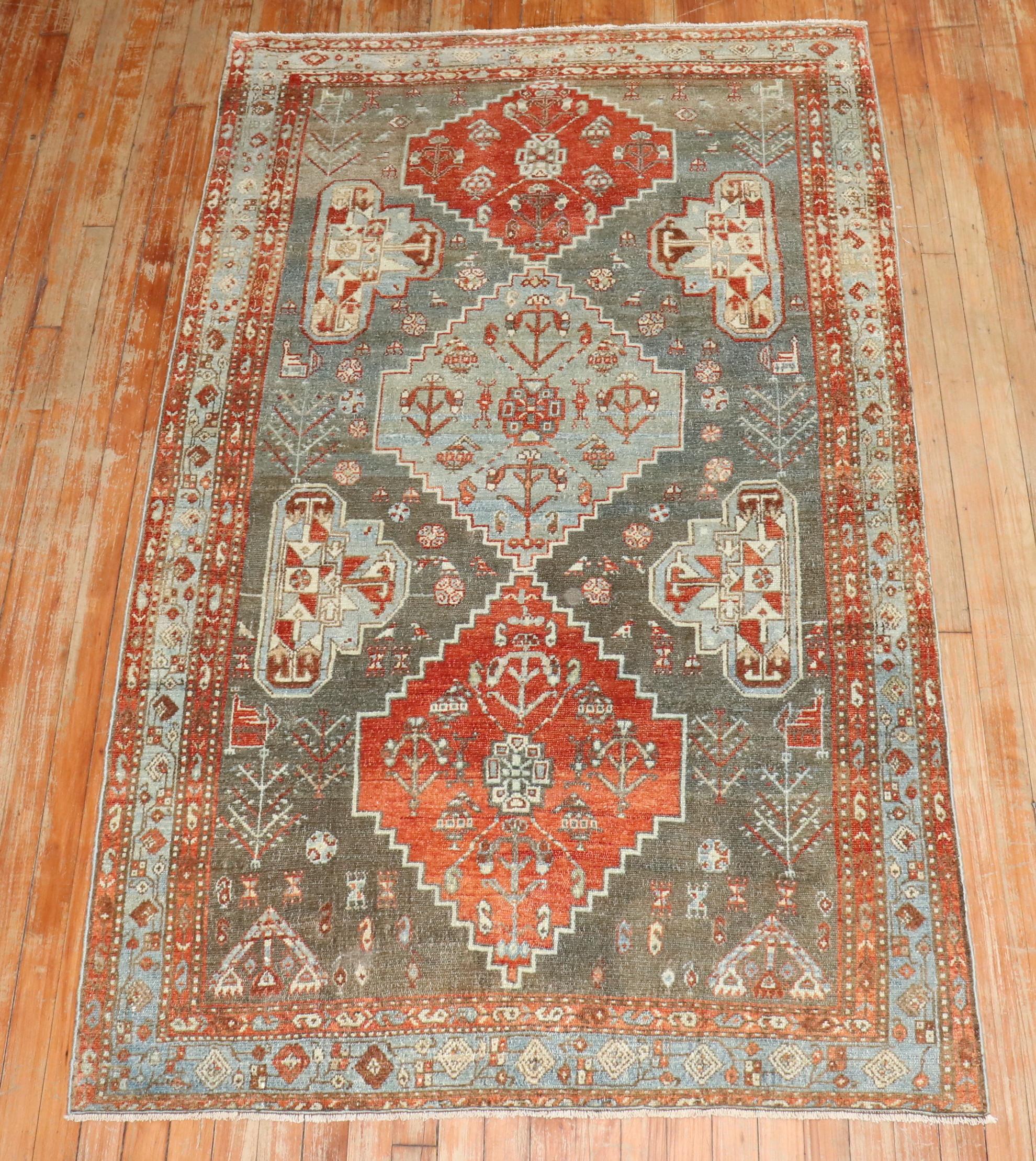 Hand-Woven Zabihi Collection Tribal Malayer Accent Rug For Sale
