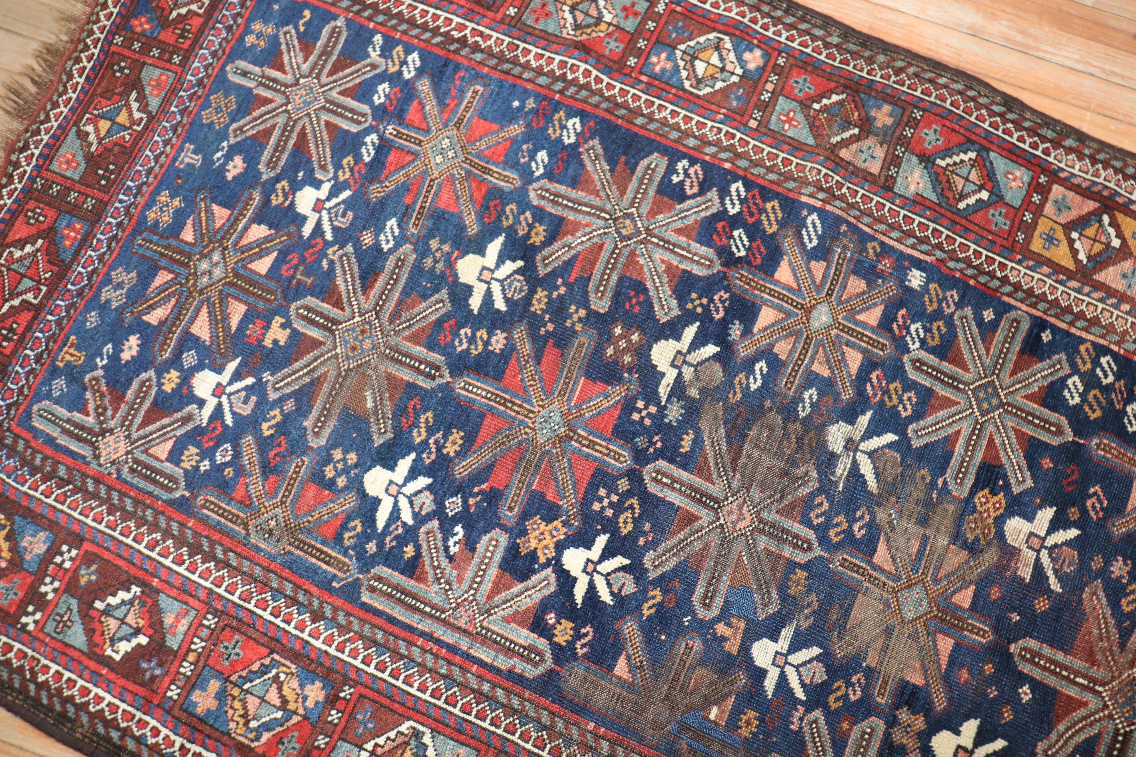 Zabihi Collection Tribal Persian Kurd Rug In Fair Condition For Sale In New York, NY