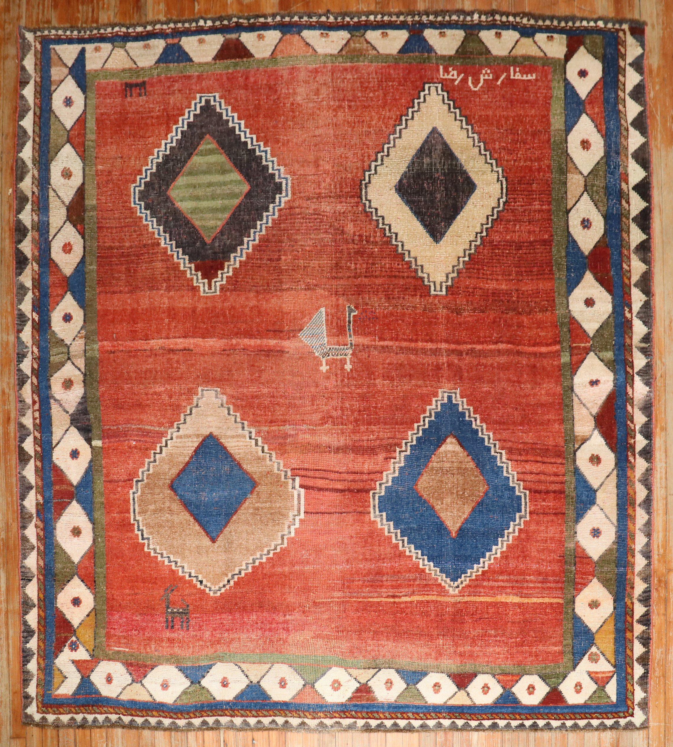 Tapis carré persan antique Gabbeh de la collection Zabihi Tribal en vente 8