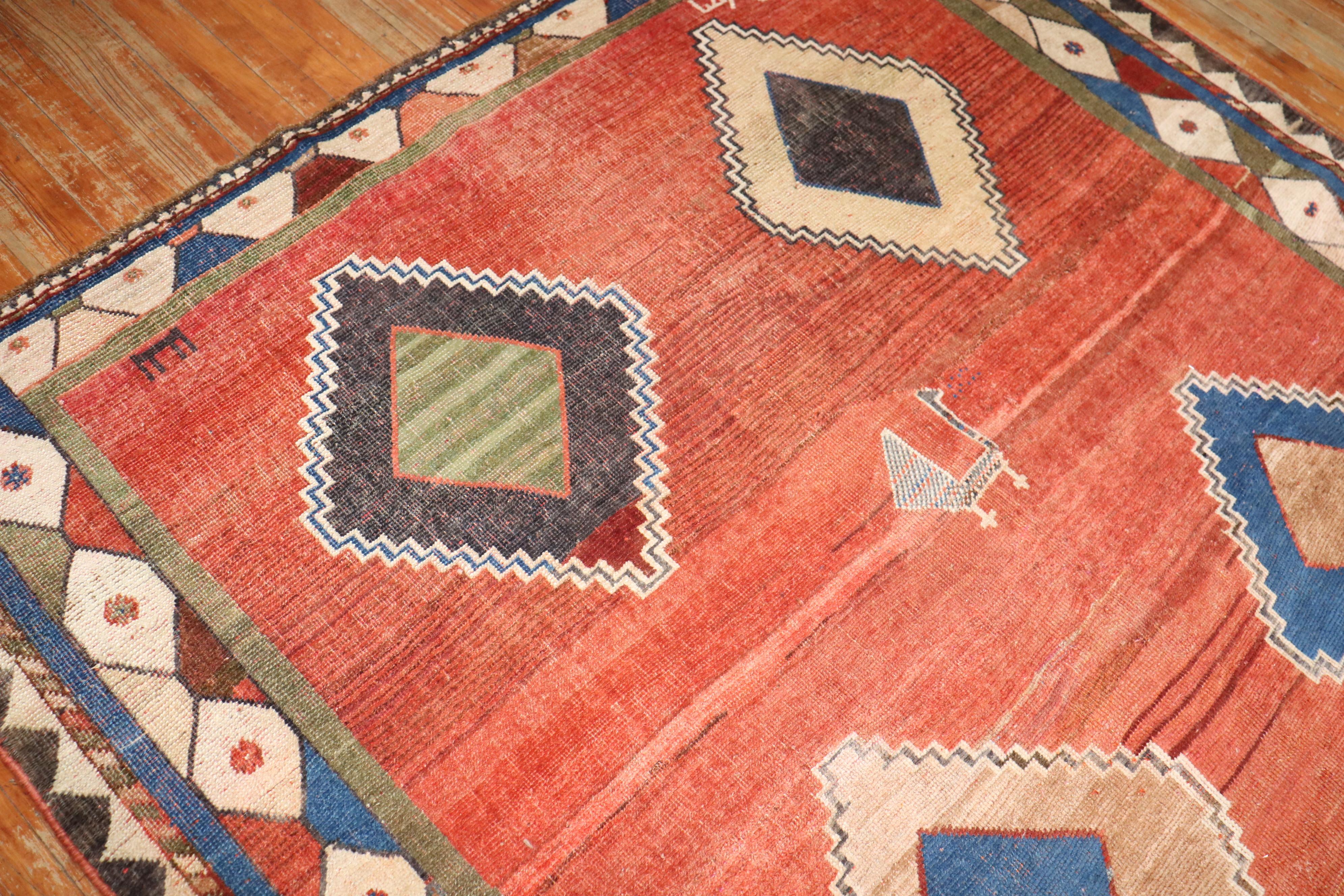 20th Century Zabihi Collection Tribal Square Antique Persian Gabbeh Rug For Sale