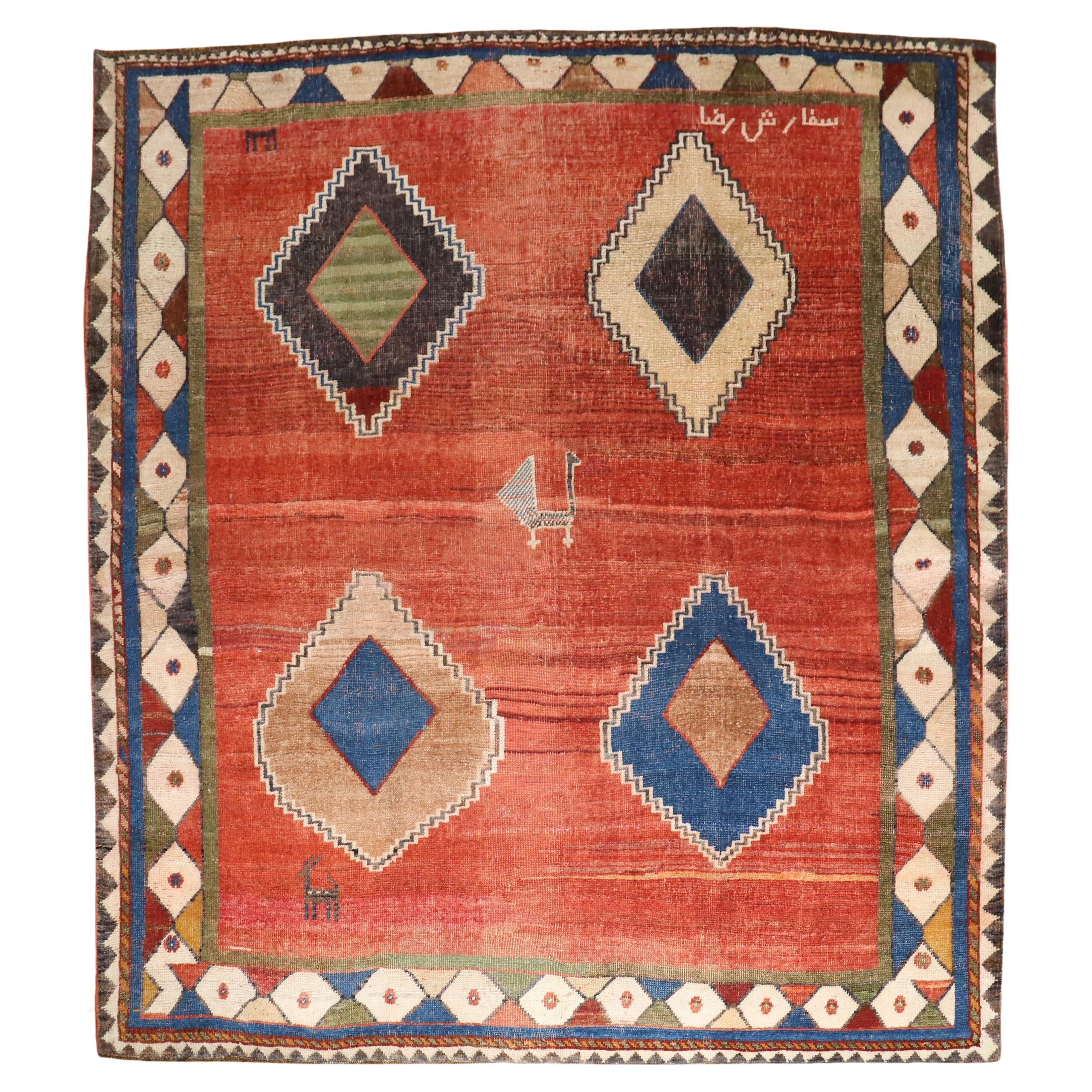 Tapis carré persan antique Gabbeh de la collection Zabihi Tribal en vente