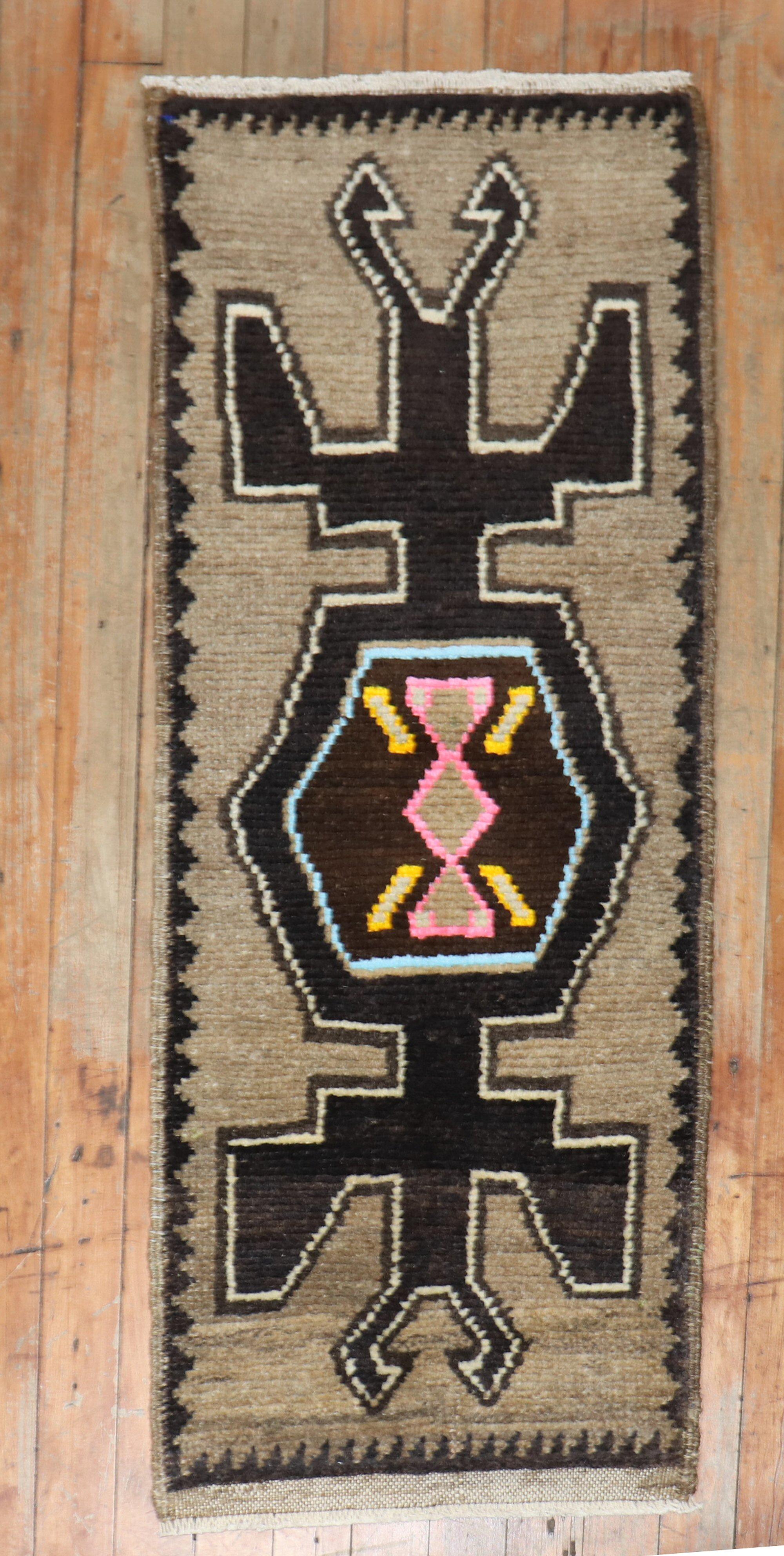 Industrial Zabihi Collection Tribal Turkish Anatolian Narrow Mini Mat Size Rug For Sale