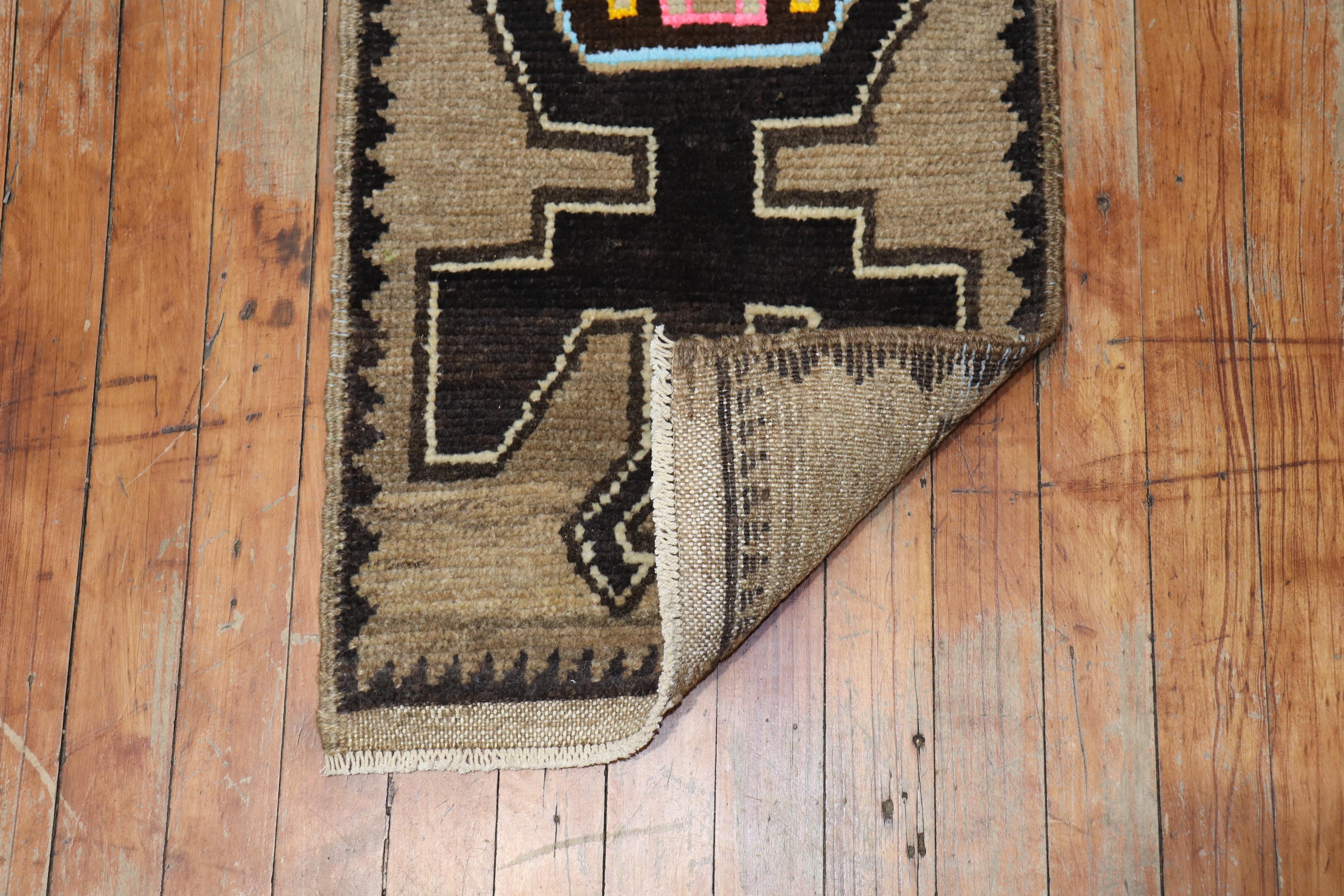 Hand-Knotted Zabihi Collection Tribal Turkish Anatolian Narrow Mini Mat Size Rug For Sale