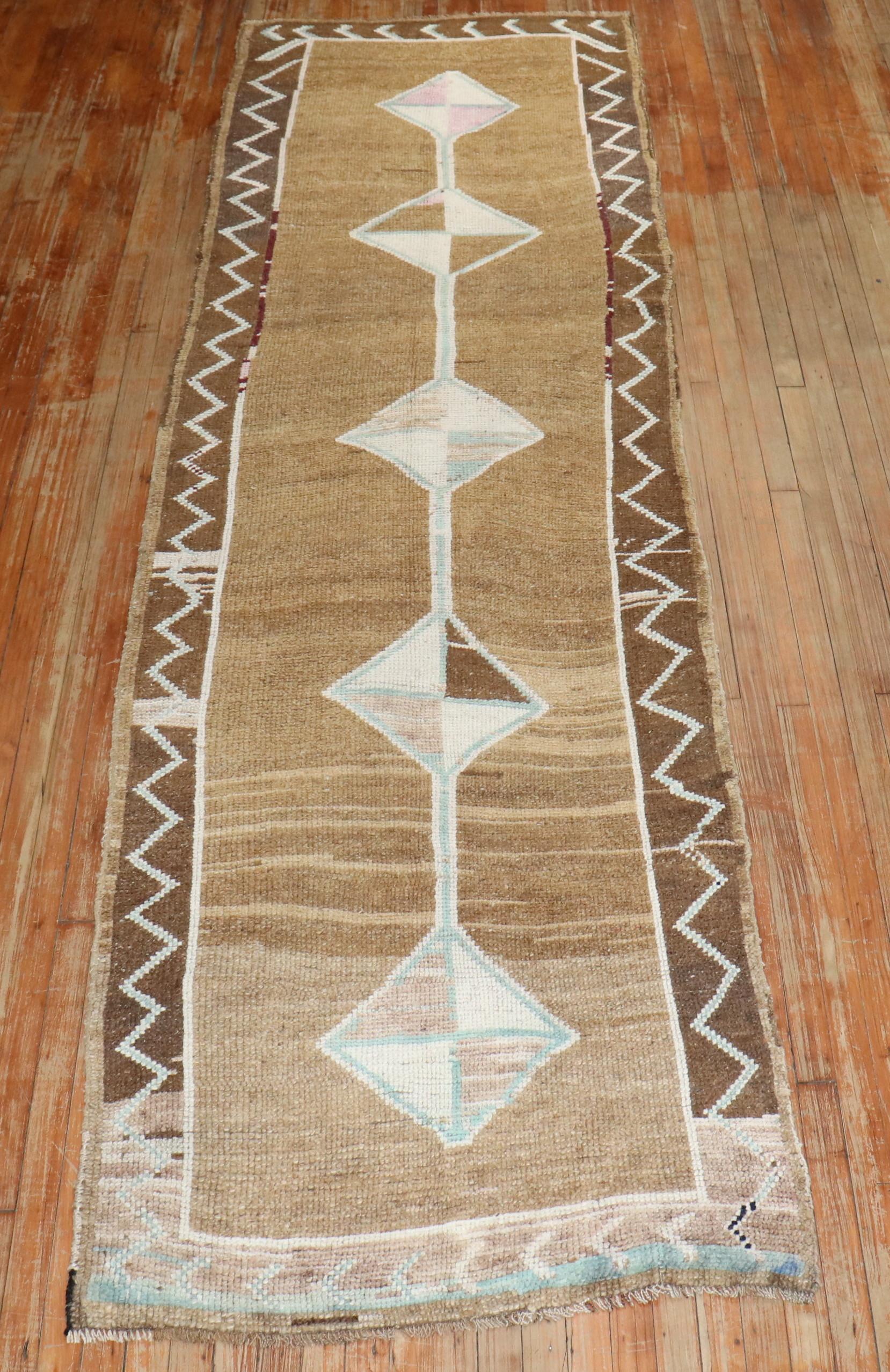 Hand-Knotted Zabihi Collection Tribal Turkish Runner For Sale
