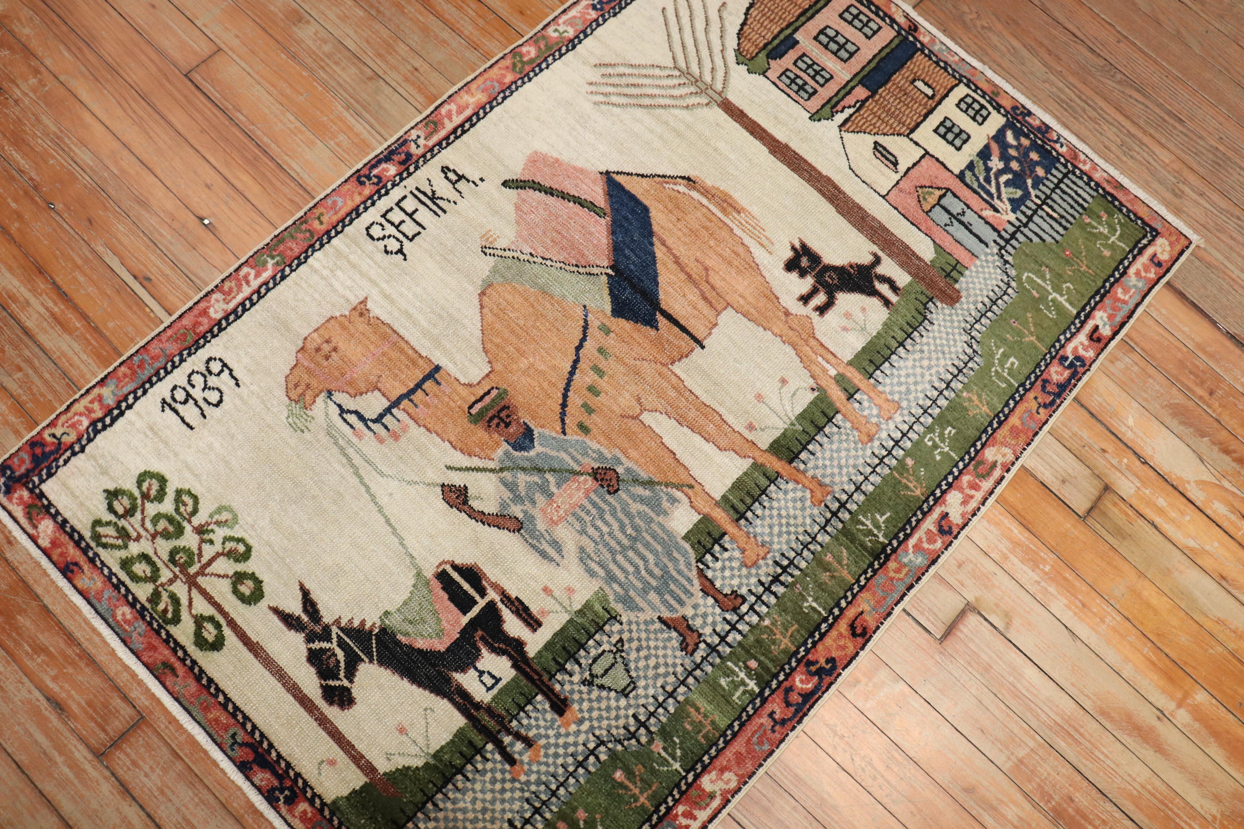 Oushak Zabihi Collection Turkish Anatolian Animal Caravan Camel Rug Dated 1939 For Sale