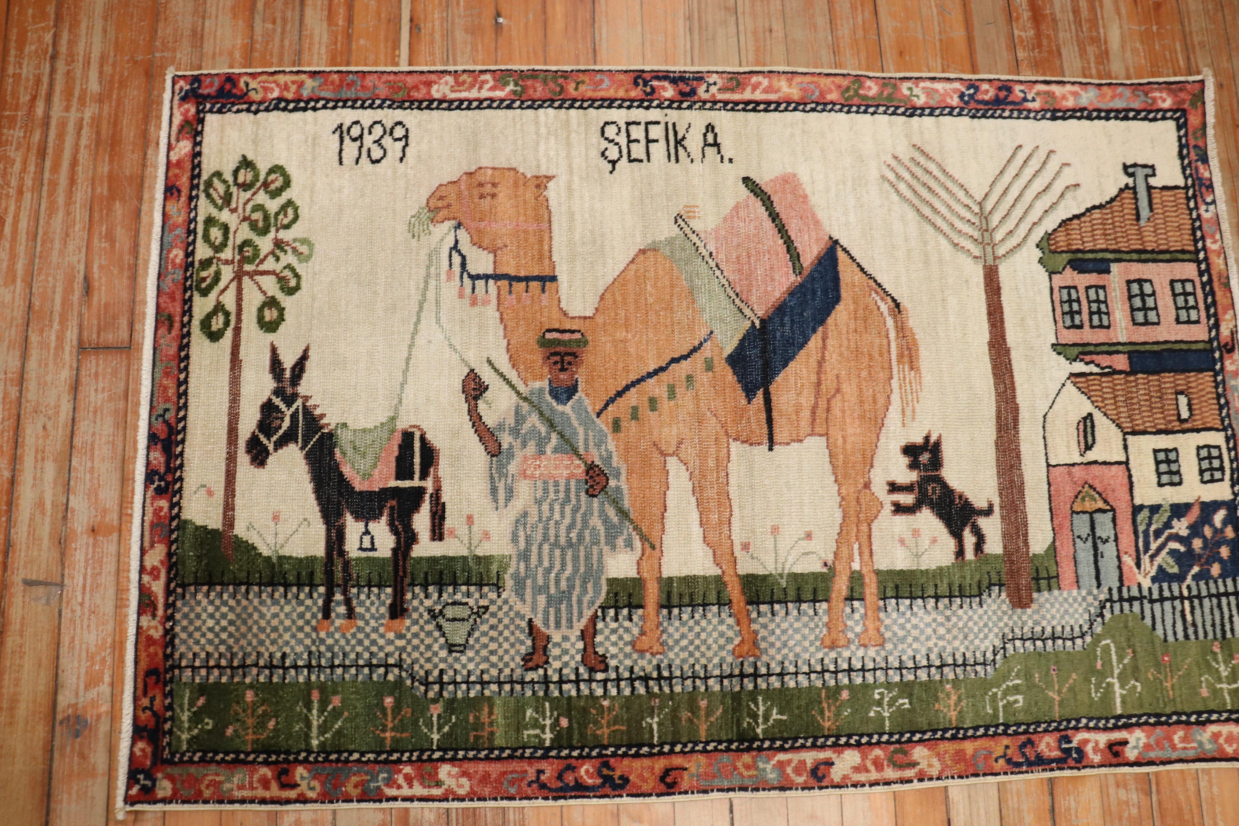 Zabihi Collection Turkish Anatolian Animal Caravan Camel Rug Dated 1939 For Sale 1