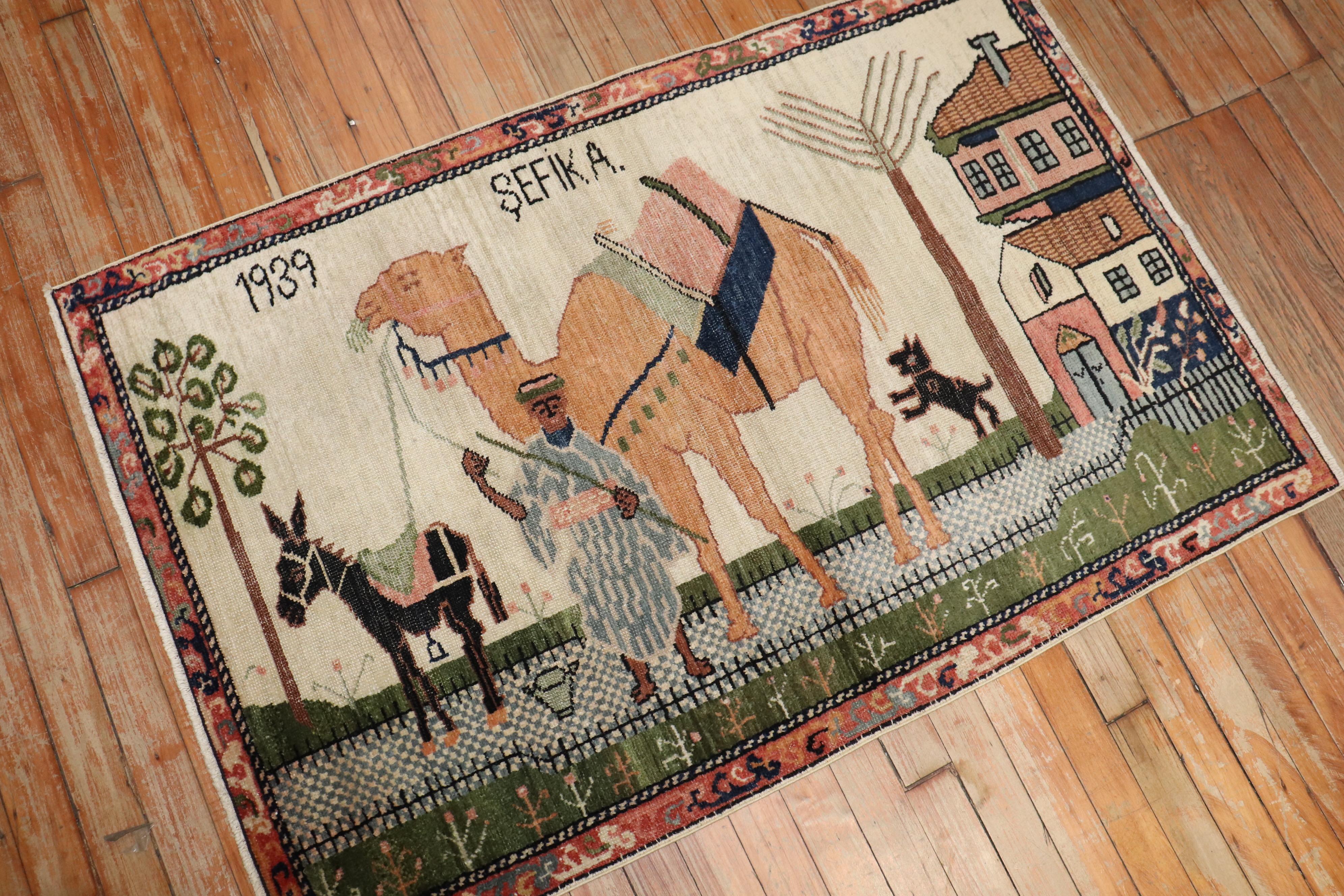 Zabihi Collection Turkish Anatolian Animal Caravan Camel Rug Dated 1939 For Sale 2
