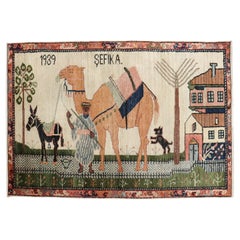 Colección Zabihi Alfombra turca de animales de Anatolia Caravana Camello Fechada en 1939