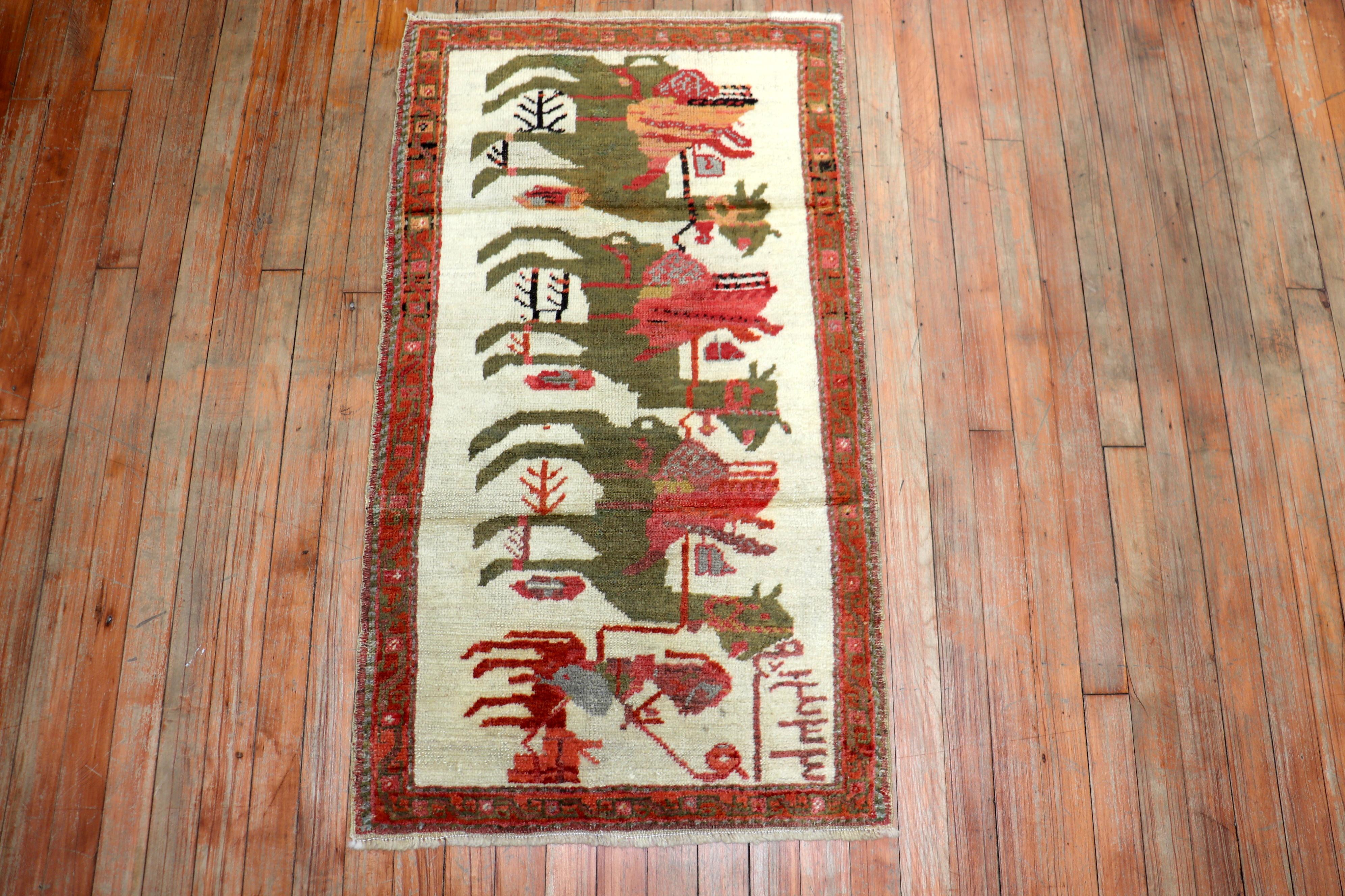 an early 20th Century Turkish rug with a pictorial camel animal design

Details
rug no.	r5498
size	2' 1