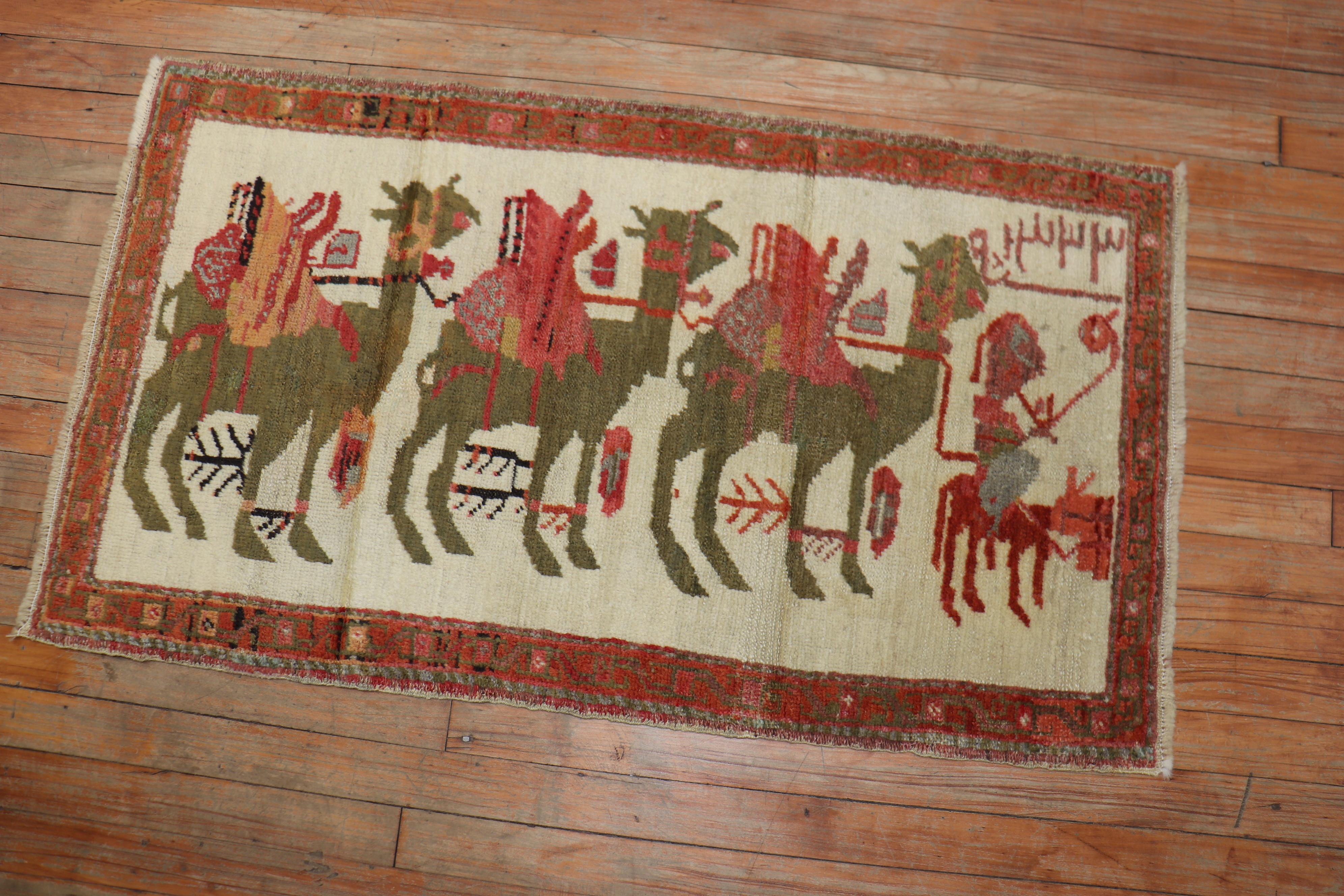 Zabihi Collection Turkish Anatolian Animal Caravan Camel Small Rug In Good Condition For Sale In New York, NY