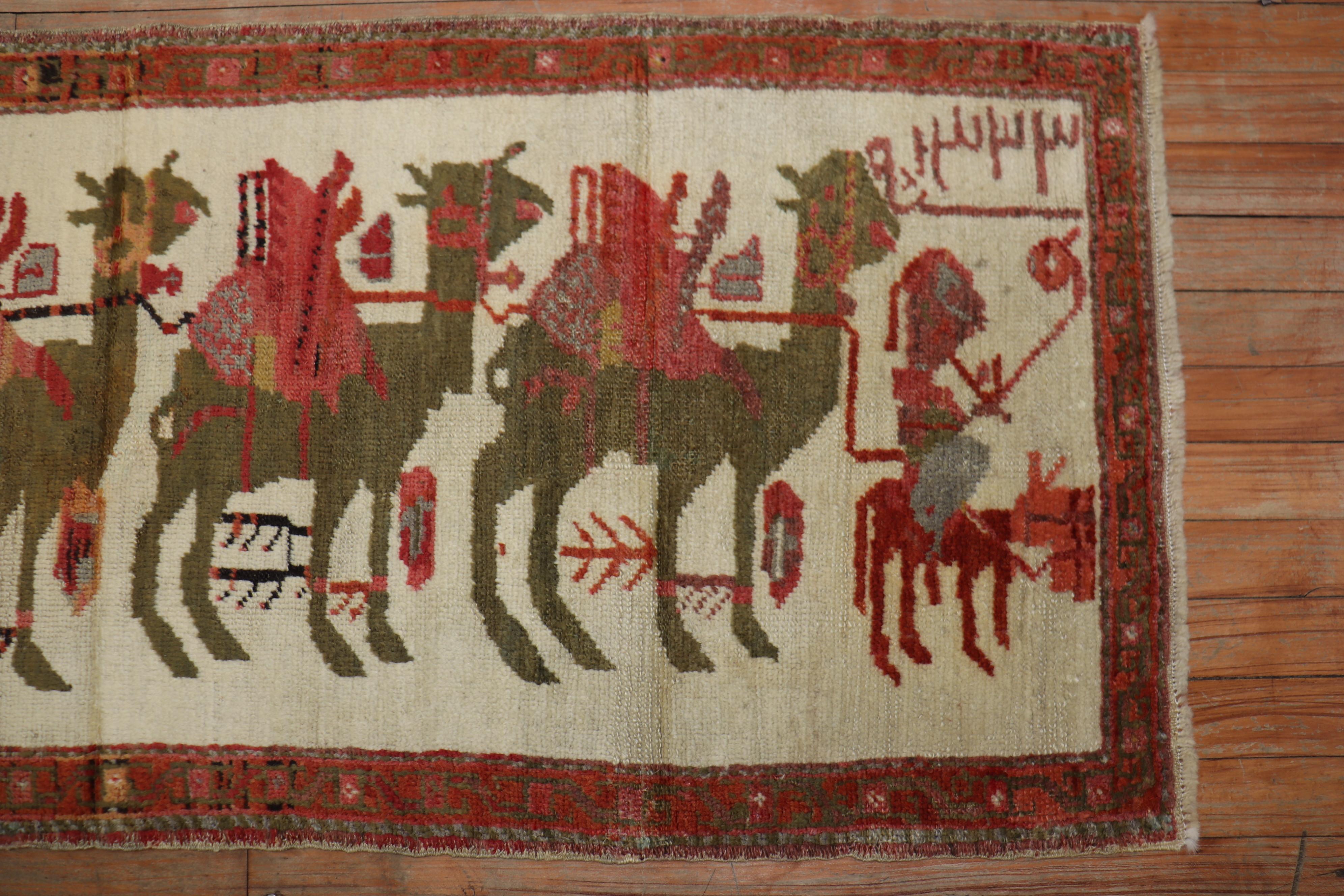 20th Century Zabihi Collection Turkish Anatolian Animal Caravan Camel Small Rug For Sale