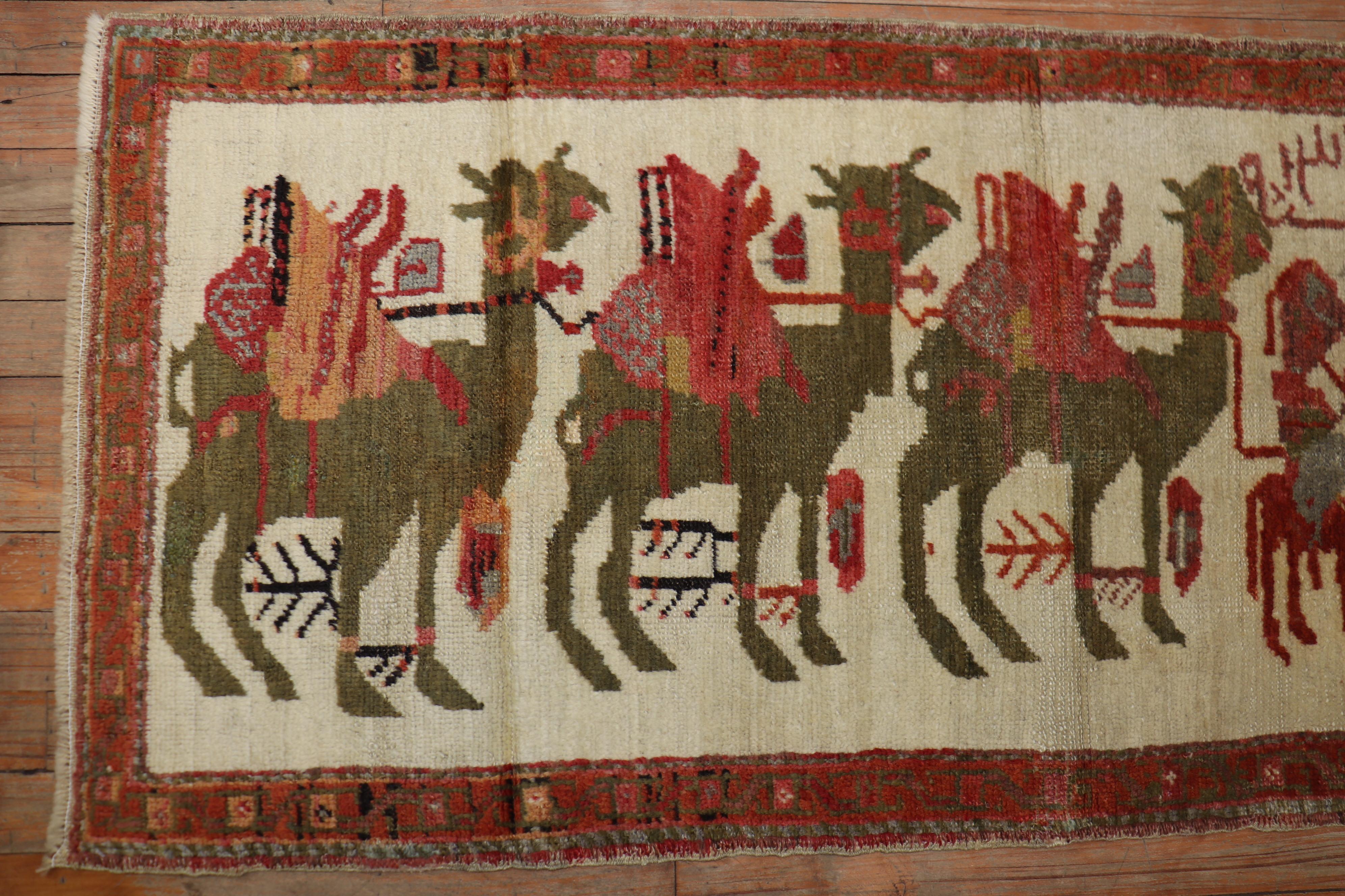 Wool Zabihi Collection Turkish Anatolian Animal Caravan Camel Small Rug For Sale