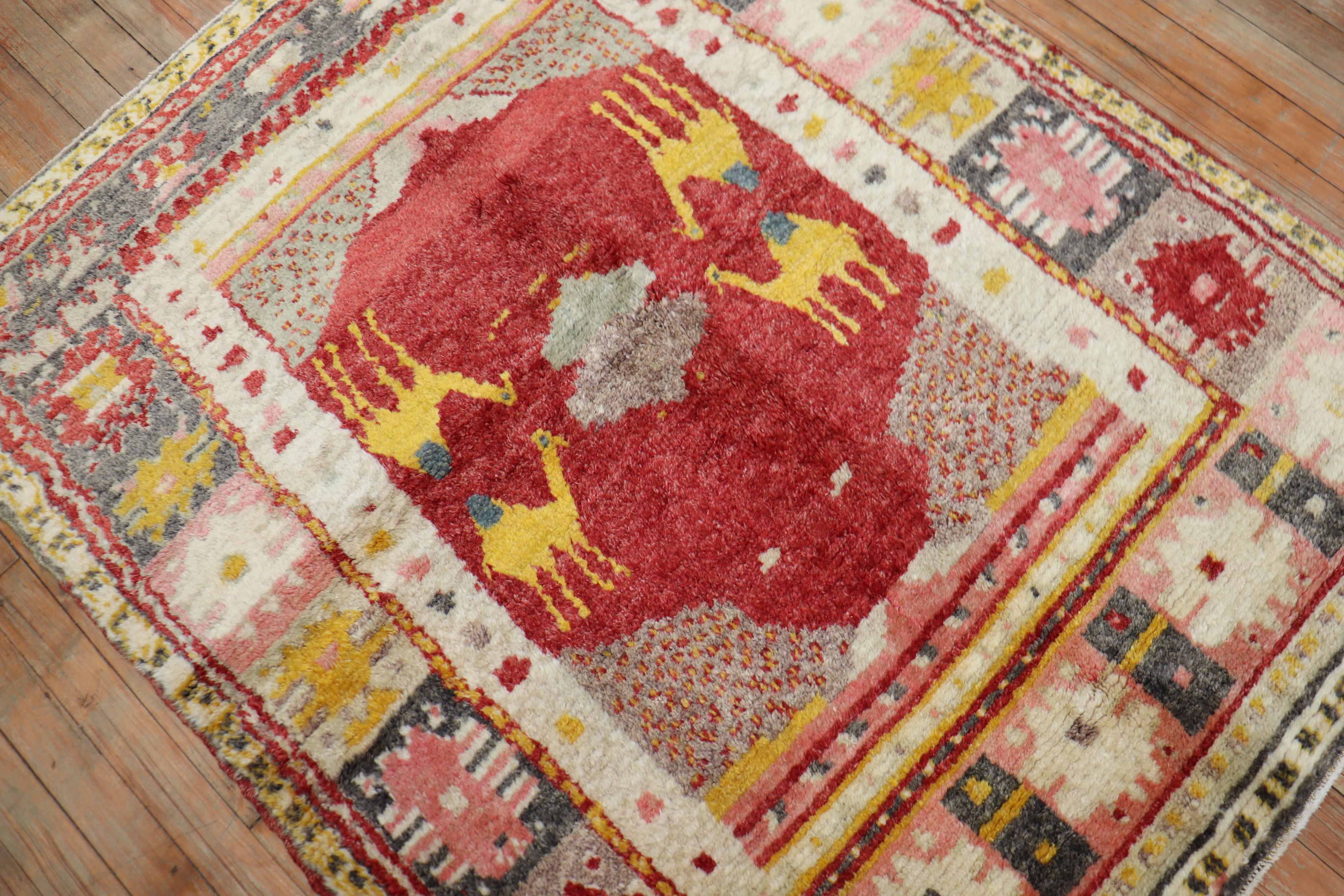 Hand-Knotted Zabihi Collection Turkish Anatolian Animal Small Square Rug For Sale