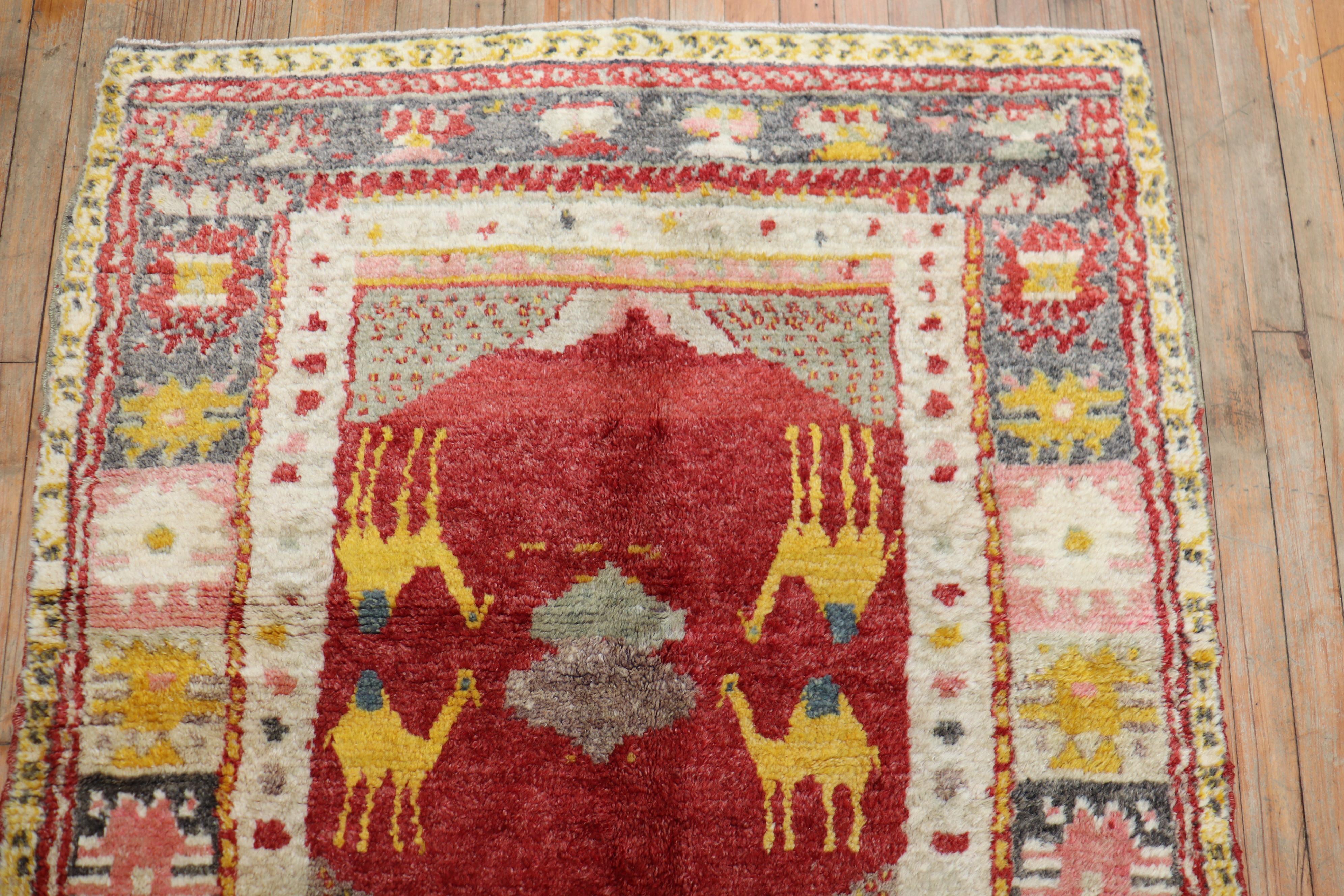 Zabihi Collection Turkish Anatolian Animal Small Square Rug In Good Condition For Sale In New York, NY