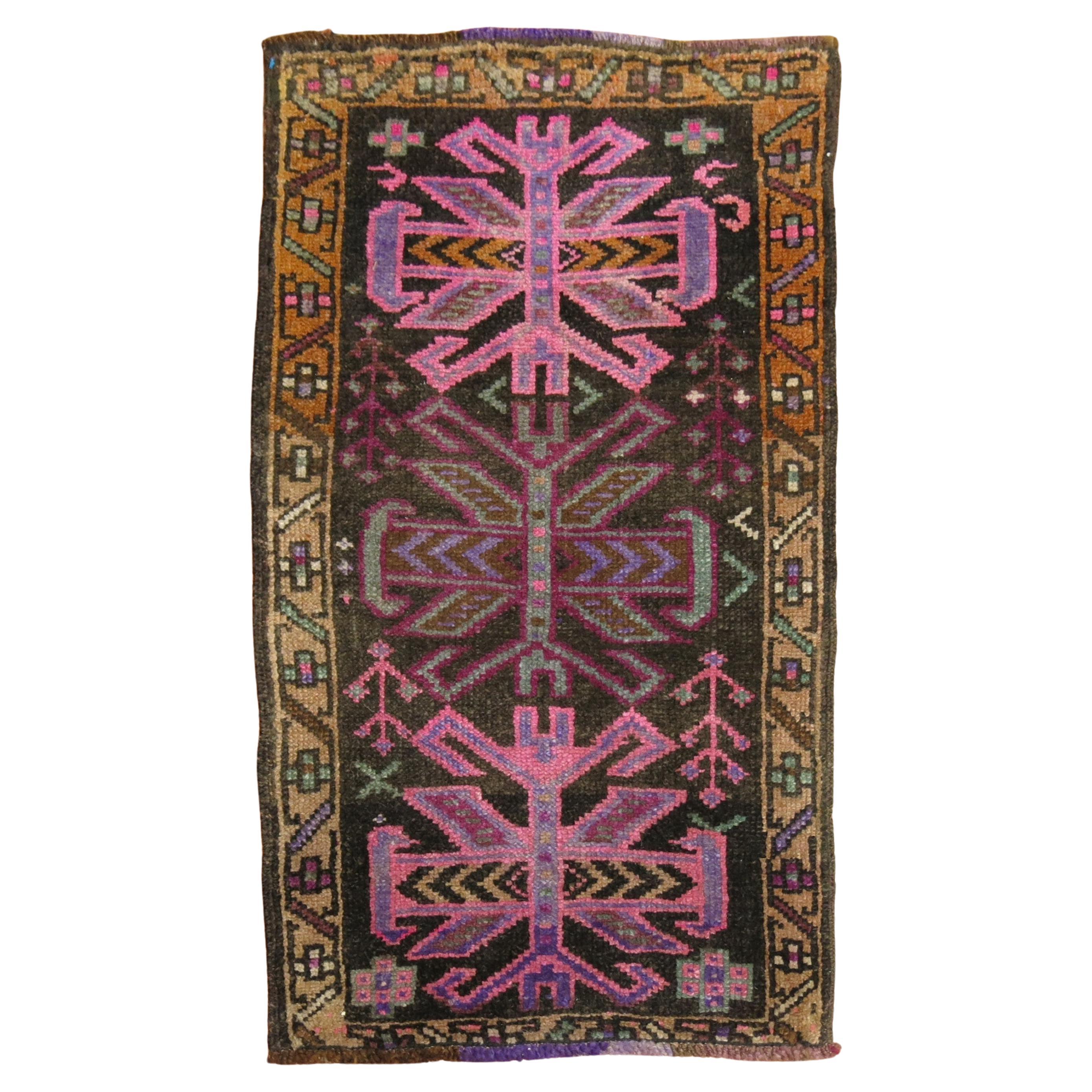 Zabihi Collection Turkish Brown Pink Vintage Rug For Sale