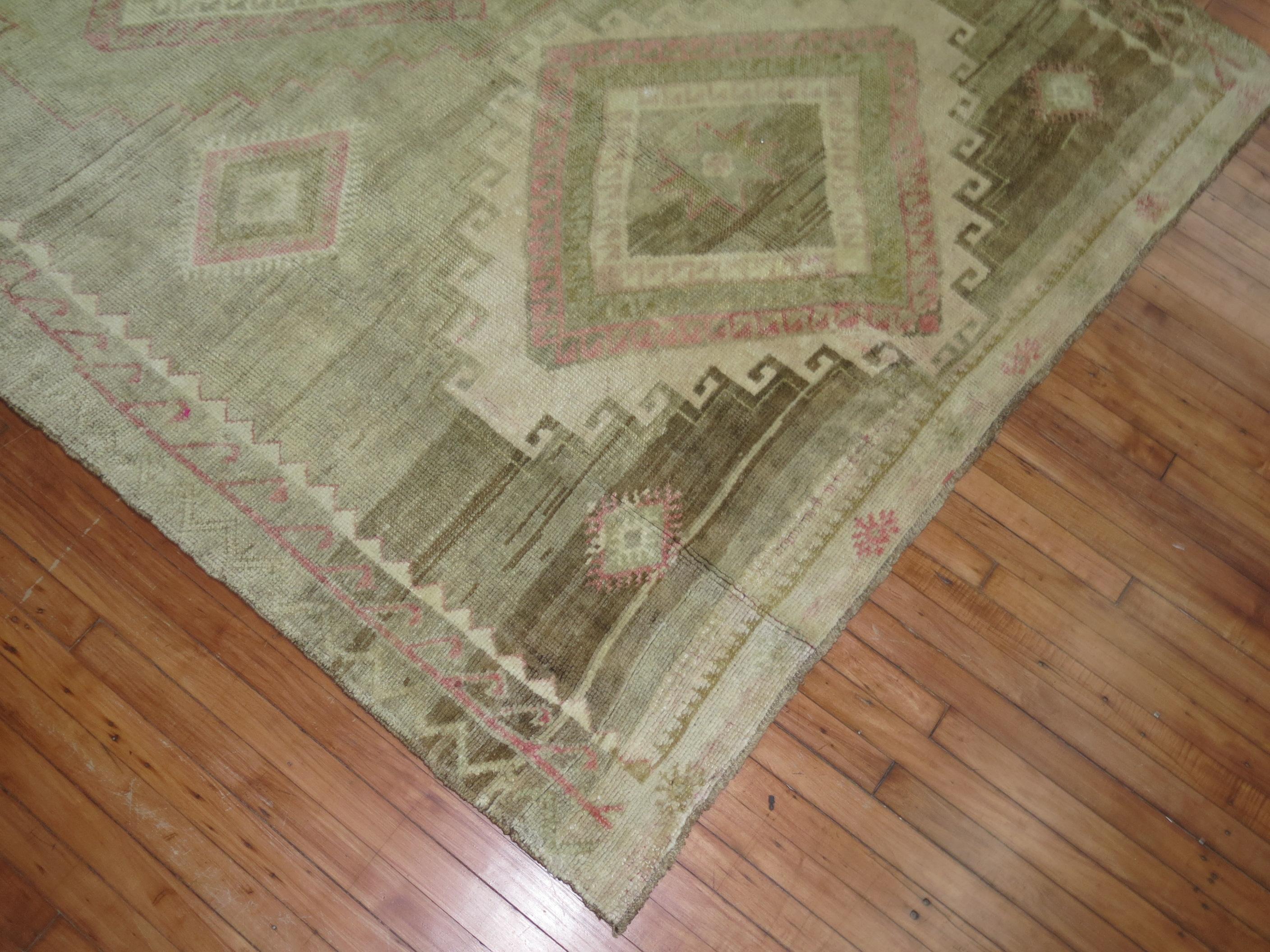 Hand-Knotted Zabihi Collection Turkish Geometric Room Rug For Sale