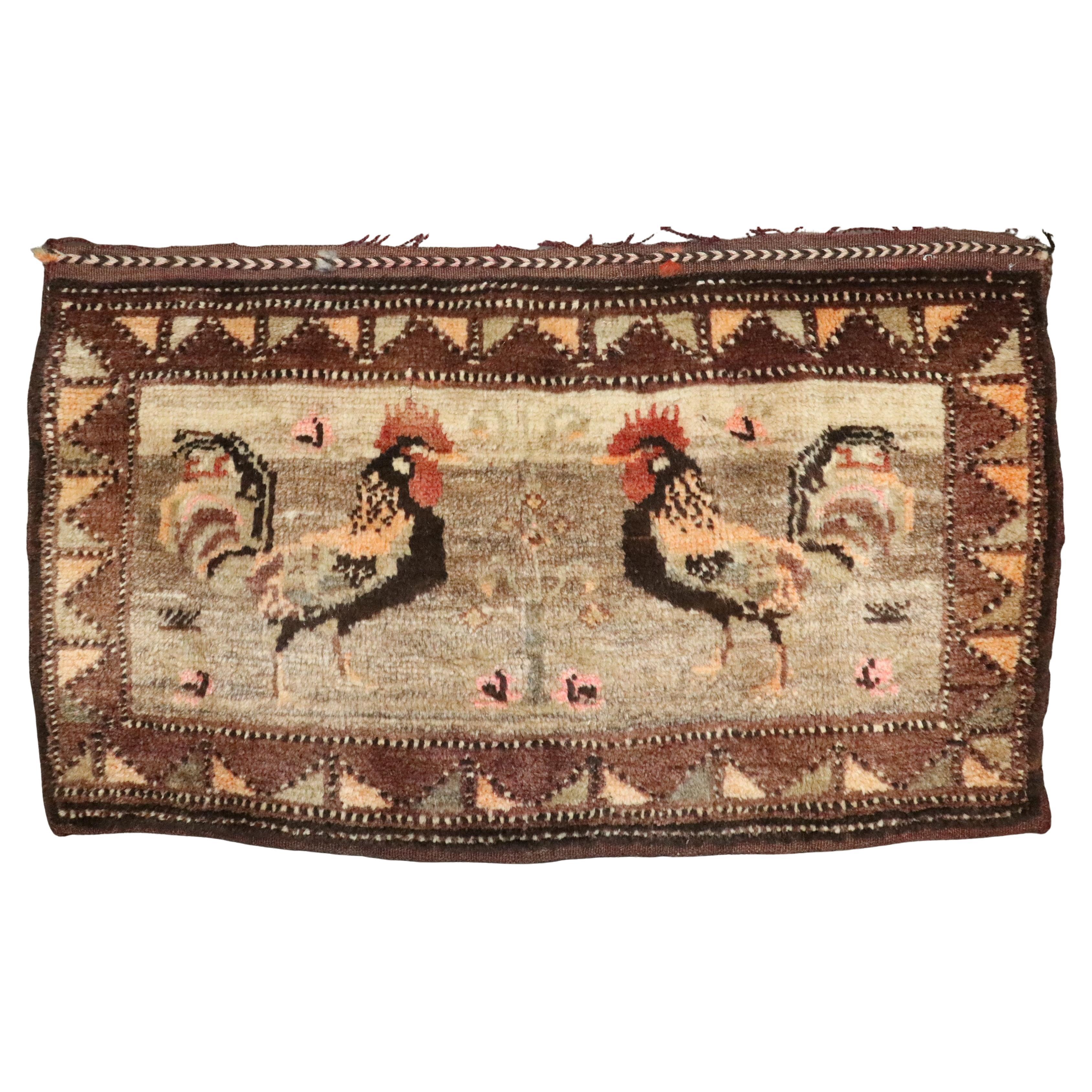 Zabihi Collection Turkish Kars Small Roosters Rug
