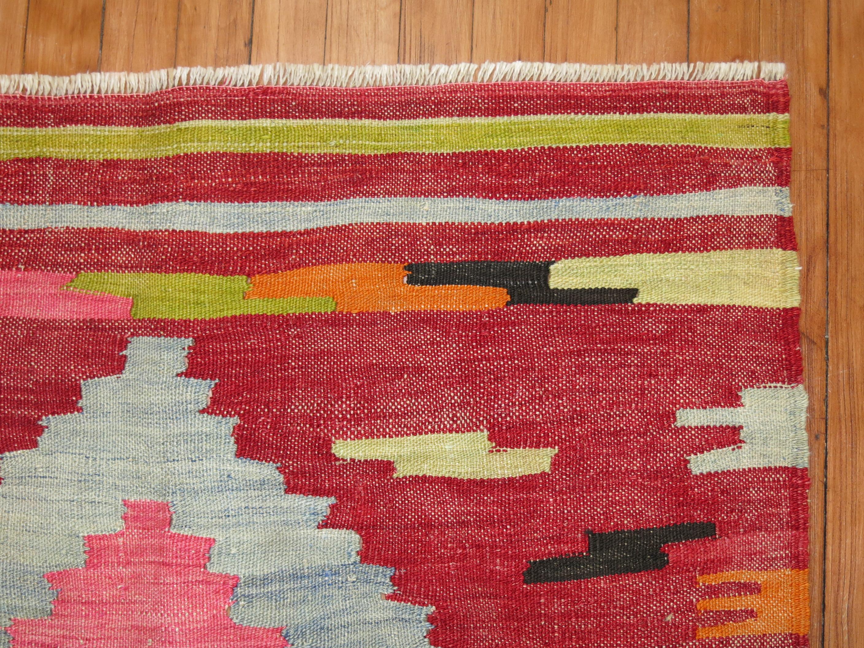 Hand-Woven Zabihi Collection Turkish Kilim Flatweave For Sale