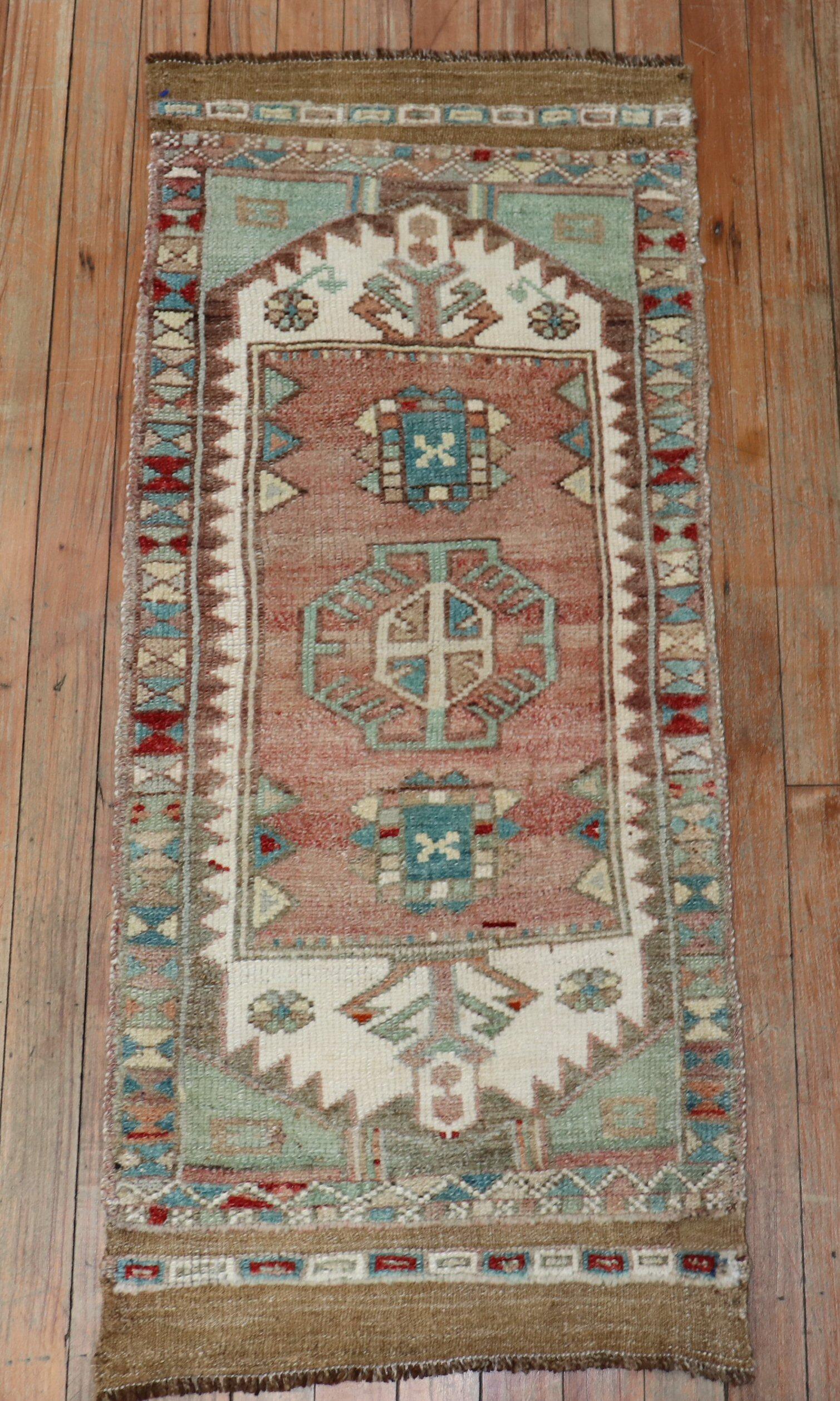 Gustavian Zabihi Collection Turkish Mini Anatolian Rug For Sale