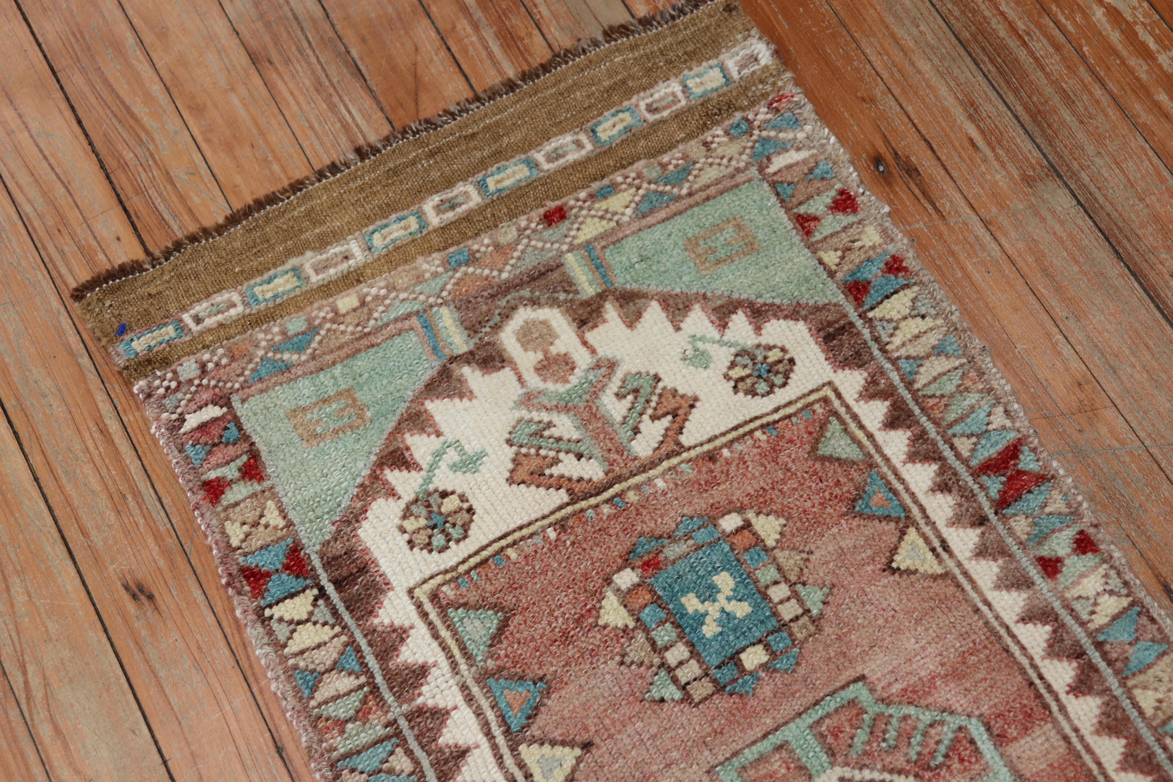 Hand-Knotted Zabihi Collection Turkish Mini Anatolian Rug For Sale
