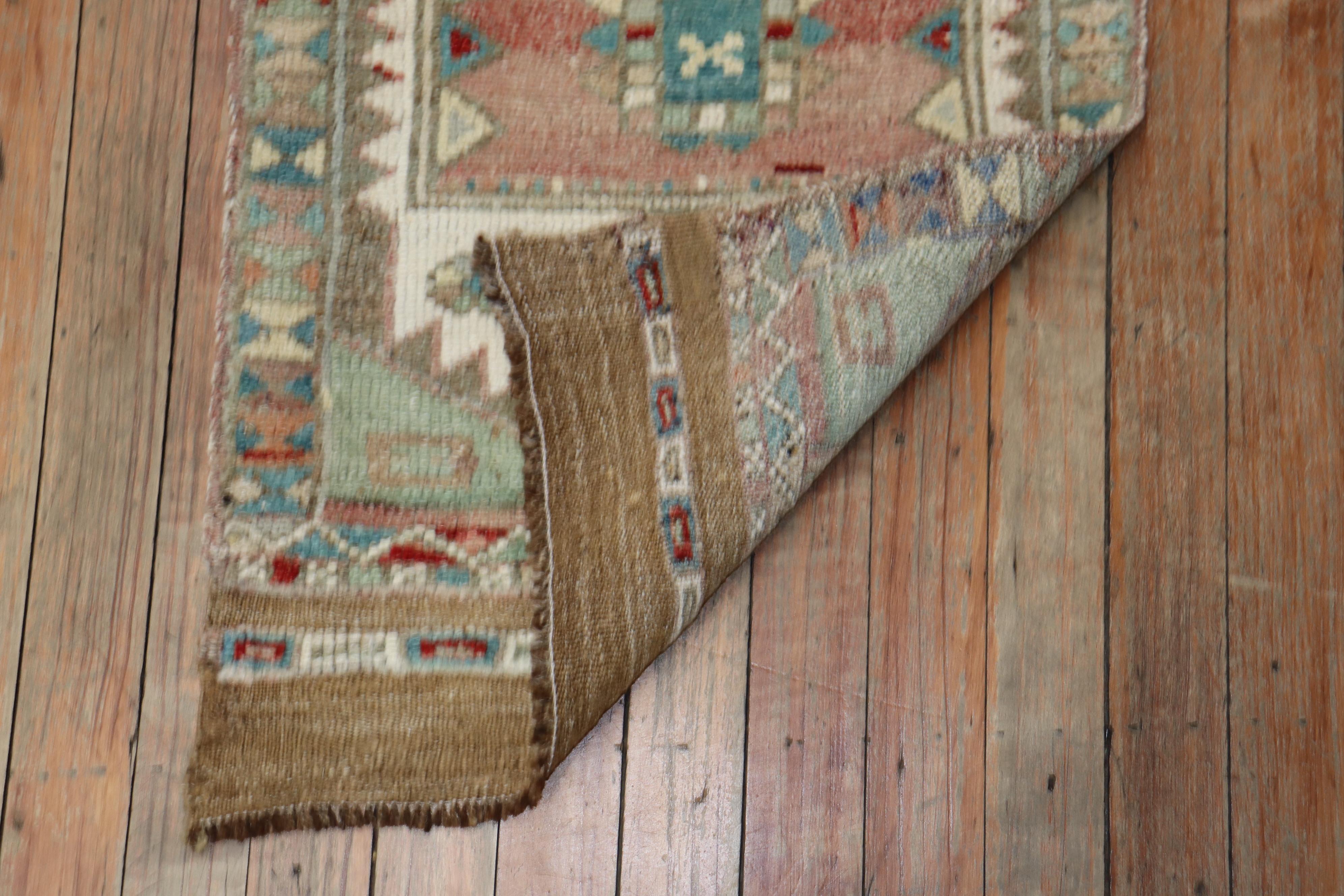 20th Century Zabihi Collection Turkish Mini Anatolian Rug For Sale