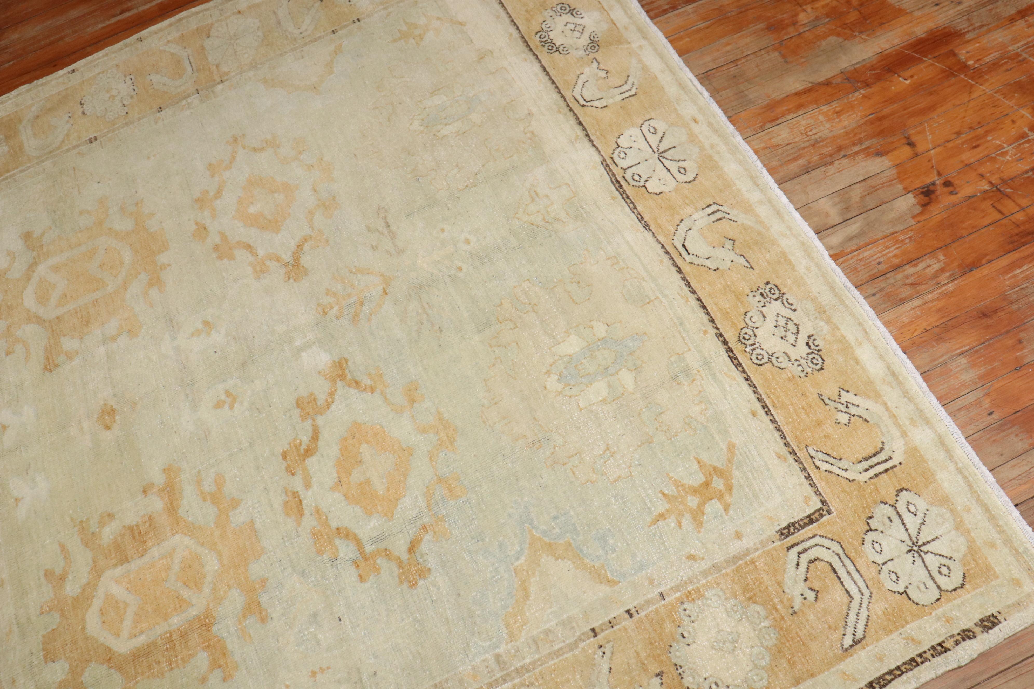 Hand-Knotted Zabihi Collection Turkish Oushak Square Vintage Rug For Sale