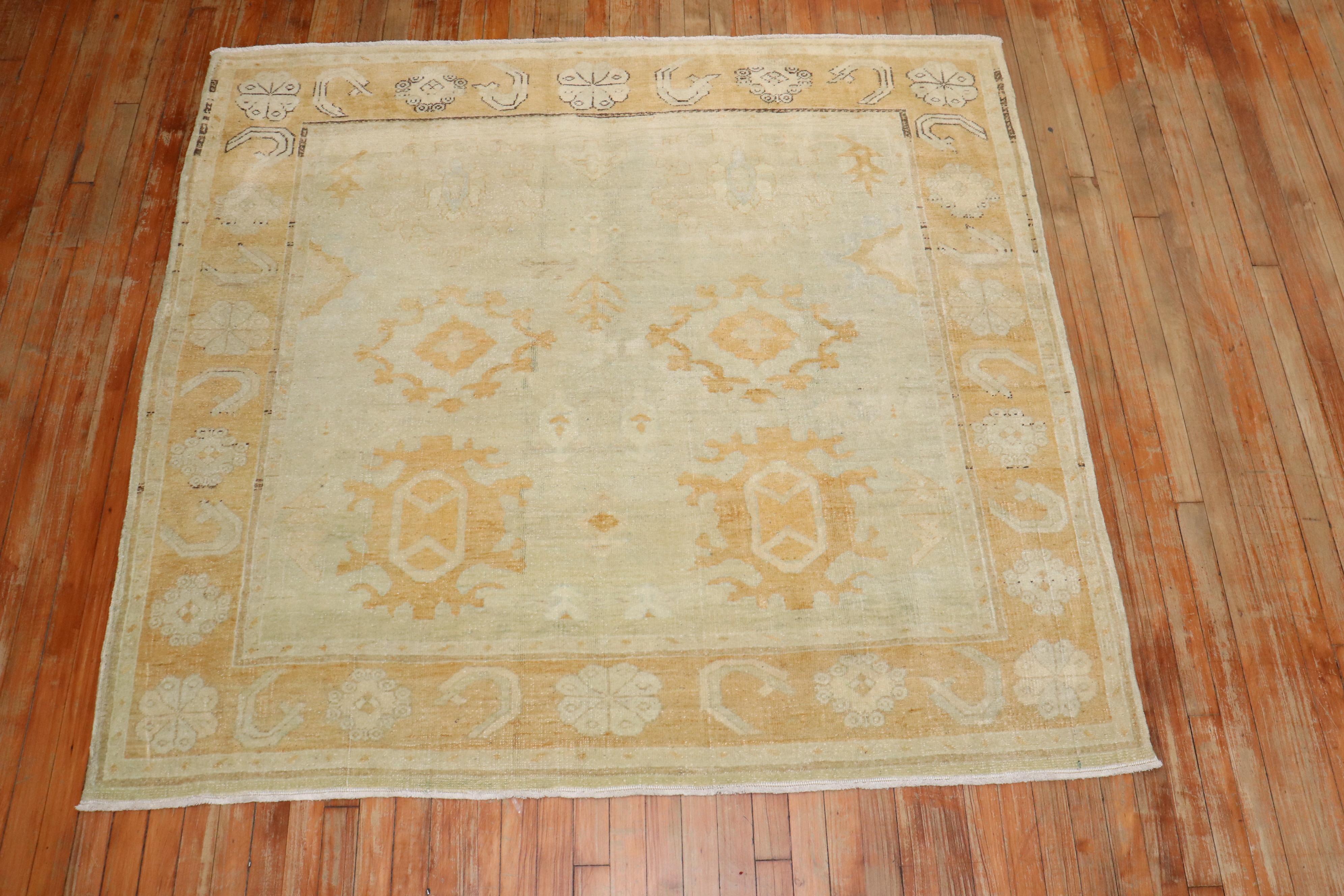 20th Century Zabihi Collection Turkish Oushak Square Vintage Rug For Sale