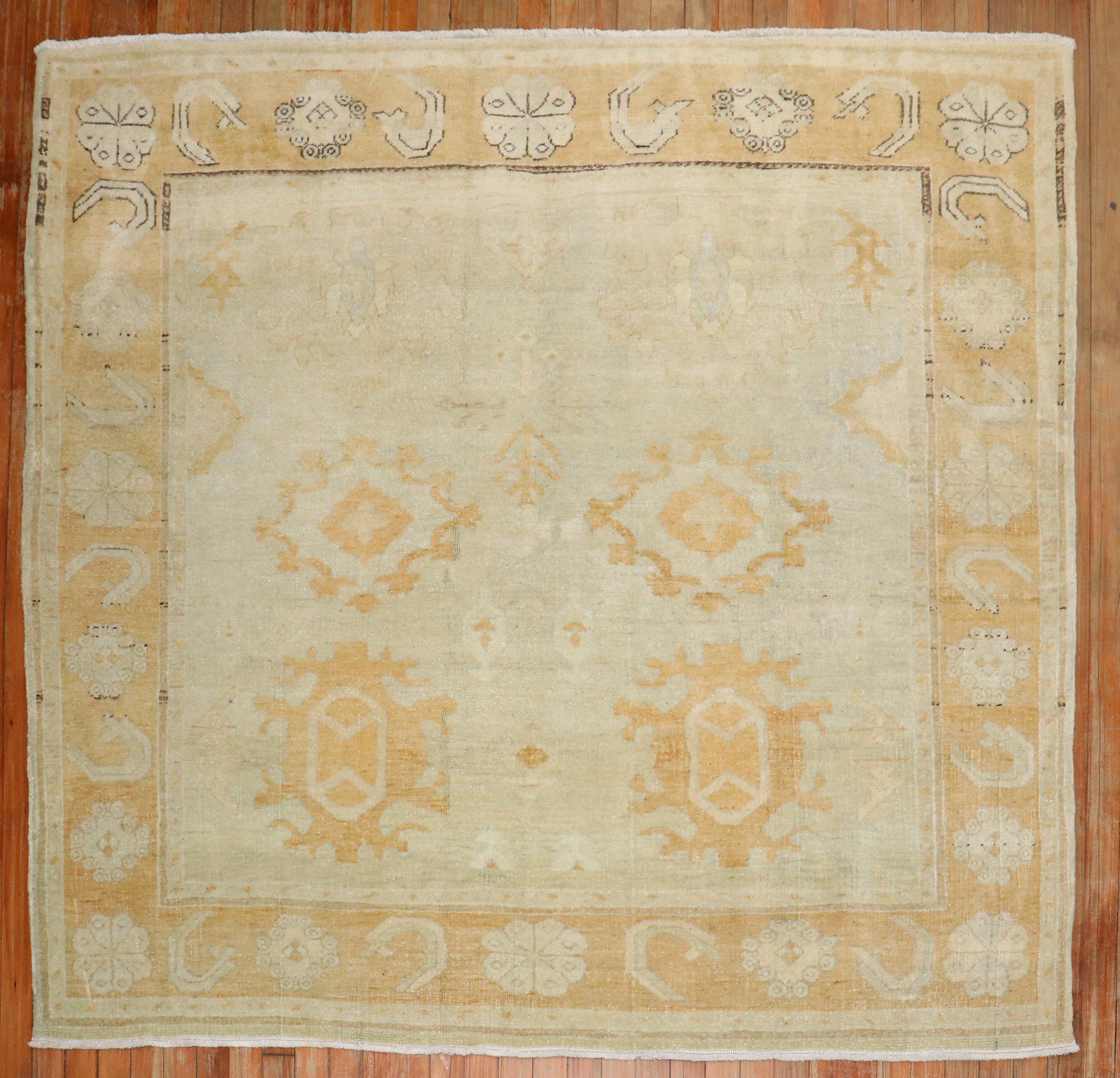 Wool Zabihi Collection Turkish Oushak Square Vintage Rug For Sale