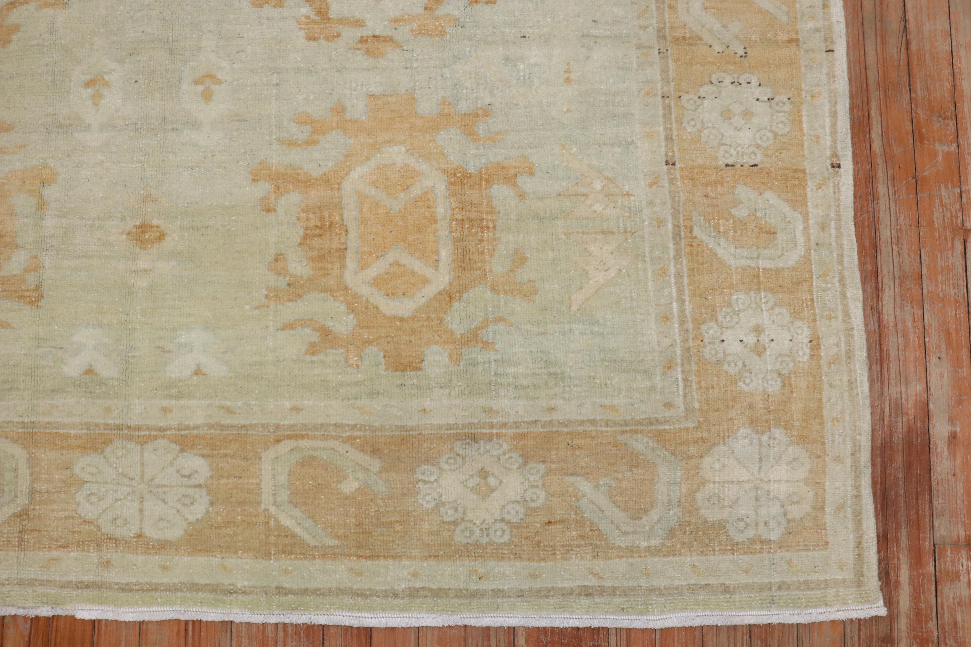 Zabihi Collection Turkish Oushak Square Vintage Rug For Sale 1