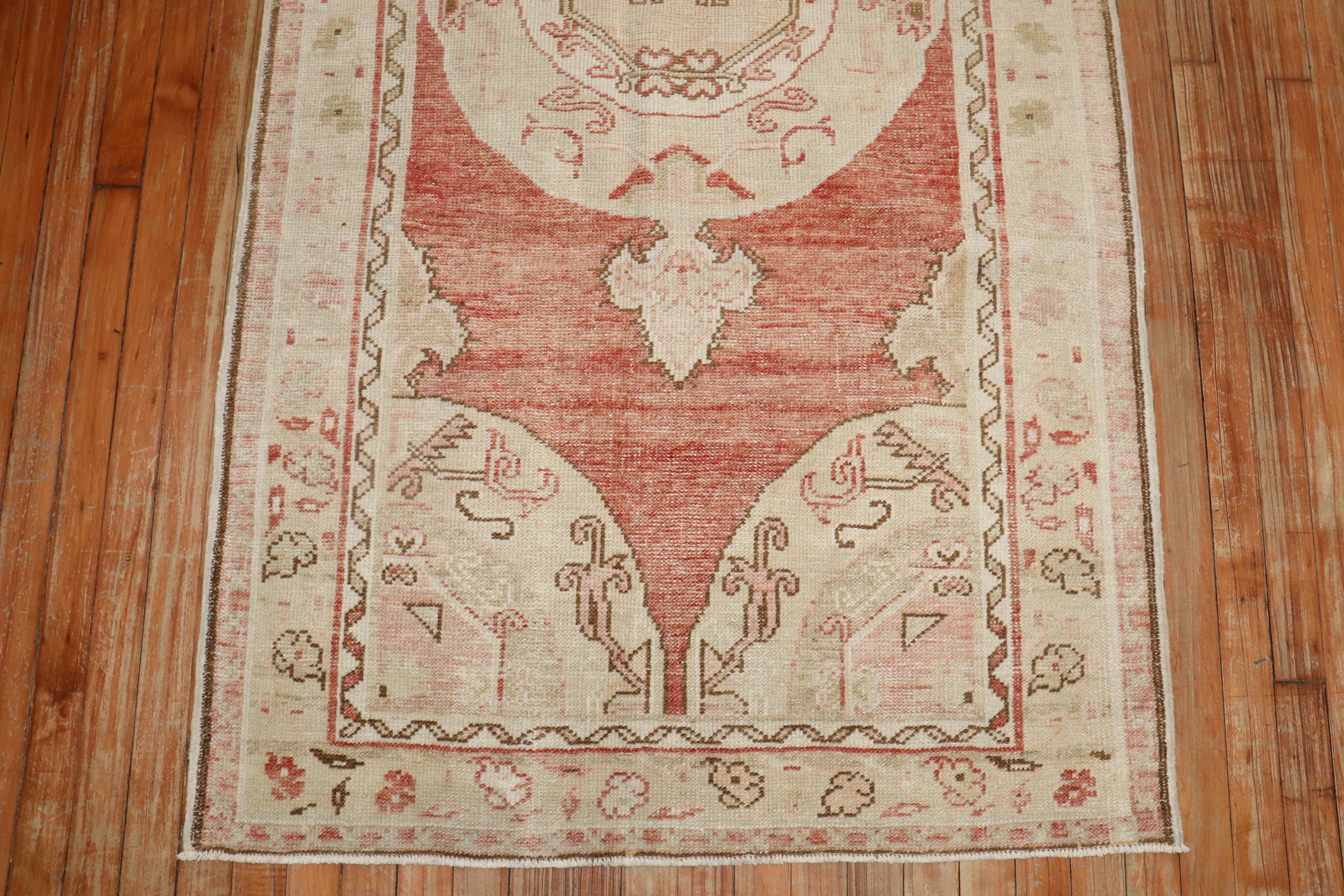 Hand-Knotted Zabihi Collection Turkish Oushak Throw Size Runner For Sale
