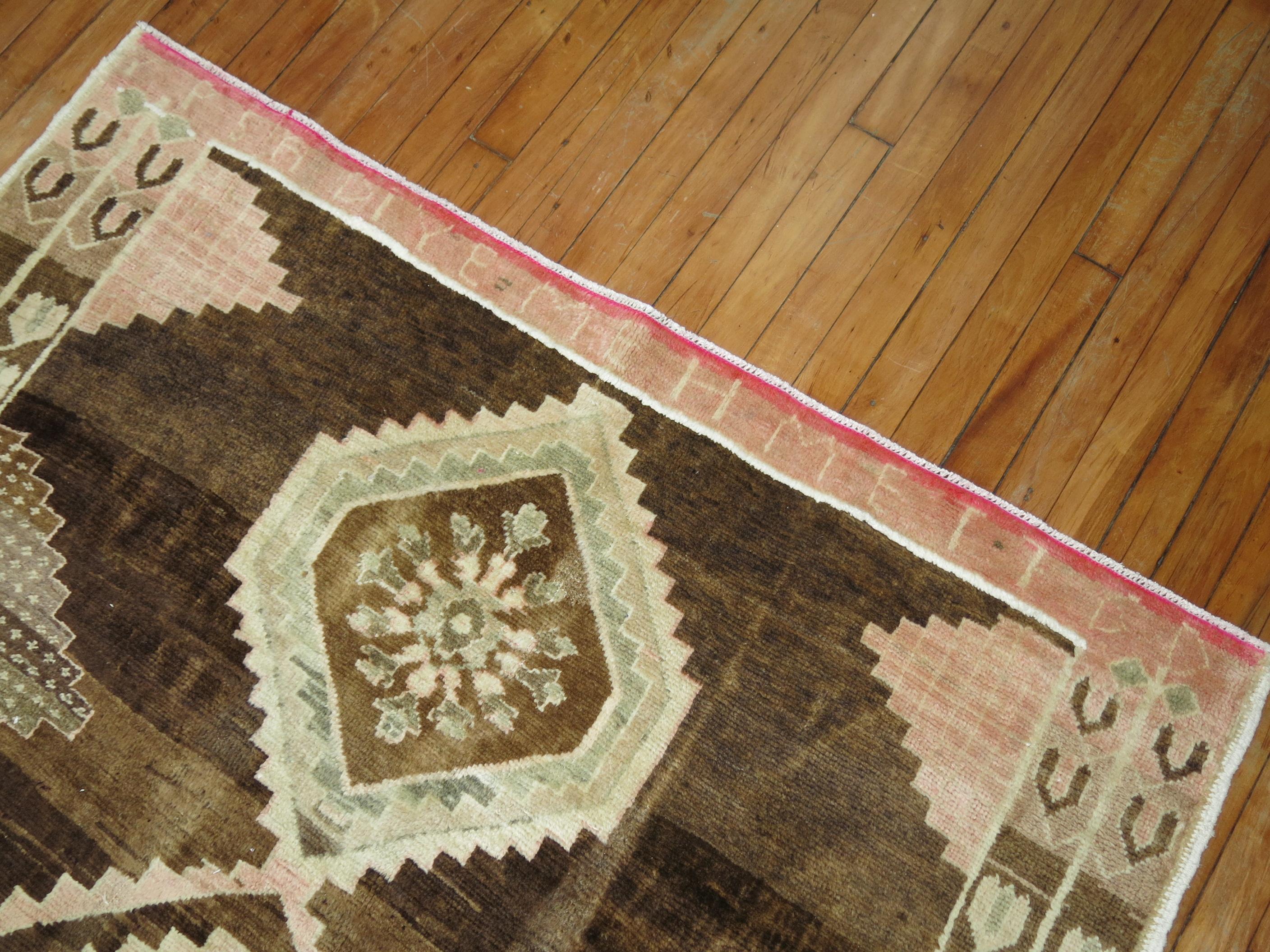Hand-Knotted Zabihi Collection Turkish Wide Gallery Runner For Sale