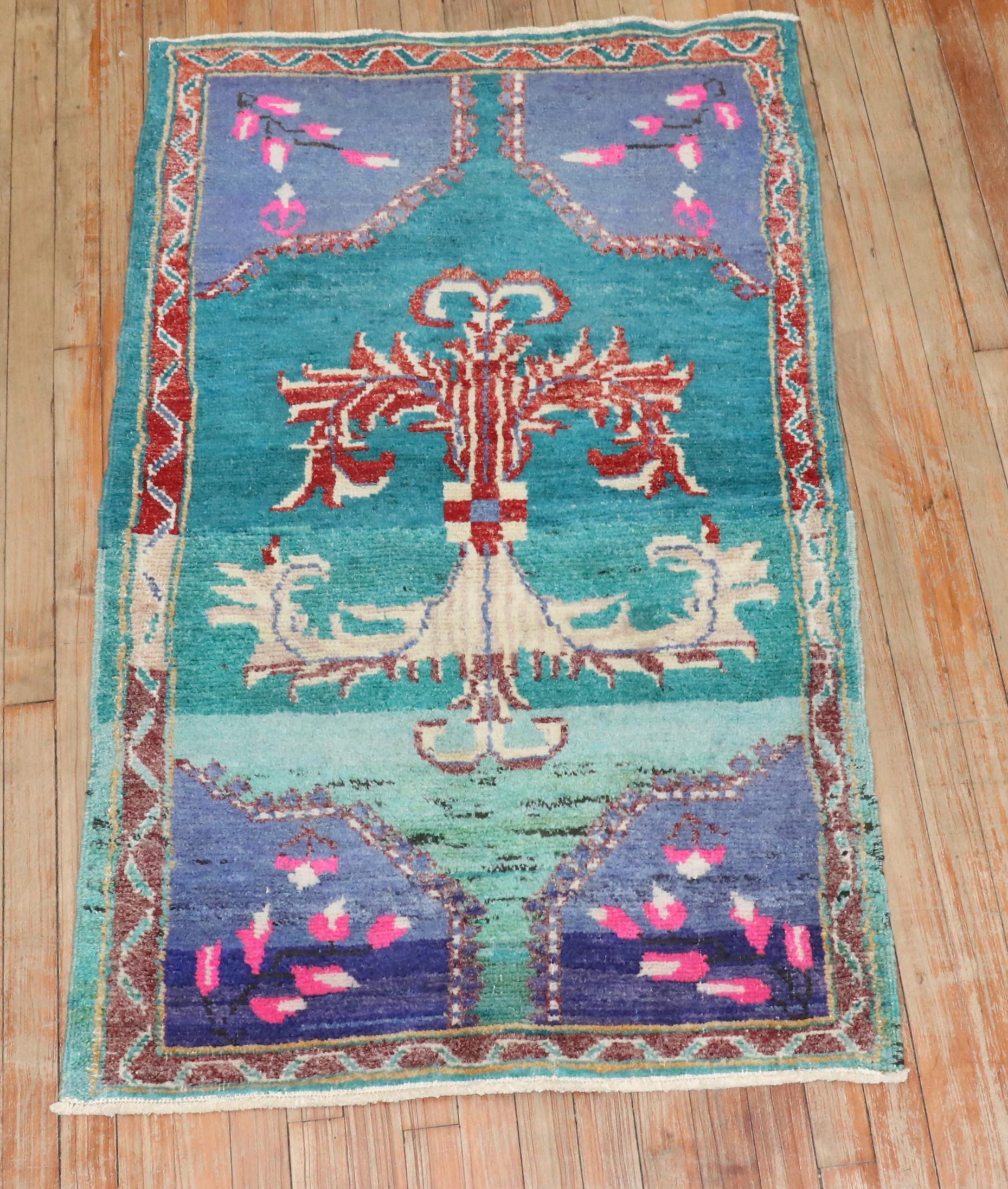 Hollywood Regency Zabihi Collection Turquoise Vintage Turkish Anatolian Rug For Sale