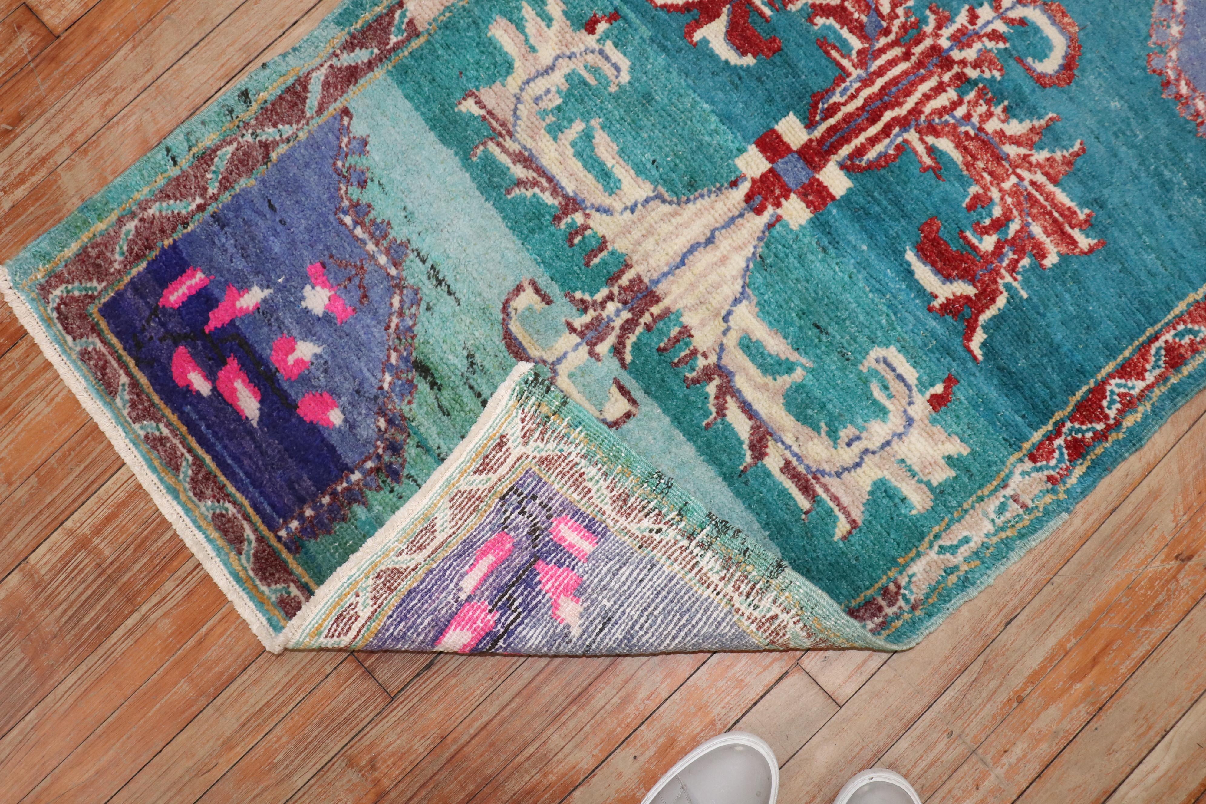 Zabihi Collection Turquoise Vintage Turkish Anatolian Rug In Good Condition For Sale In New York, NY