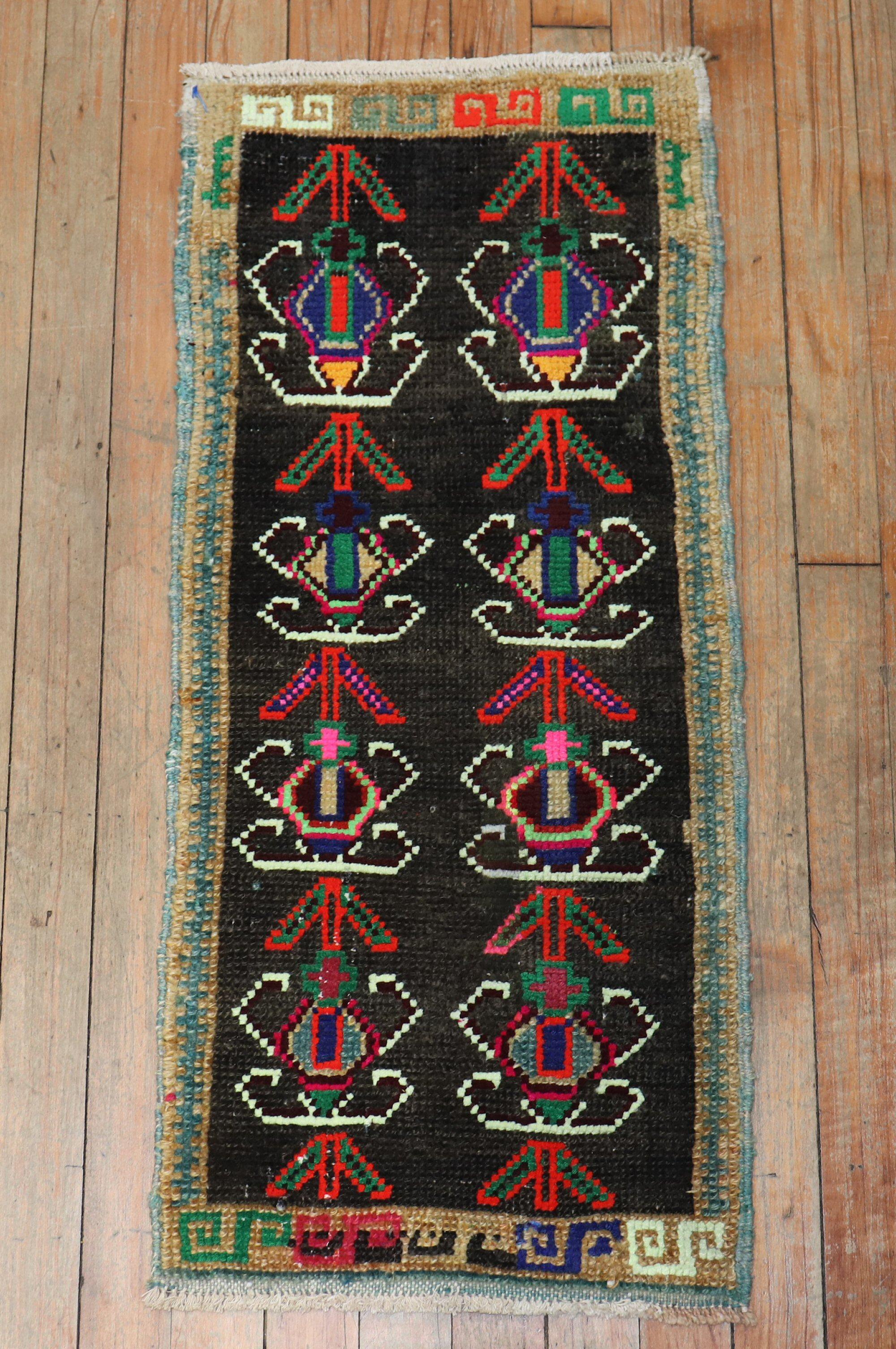 Black Forest Zabihi Collection Vintage Anatolian Turkish Mini Rug For Sale