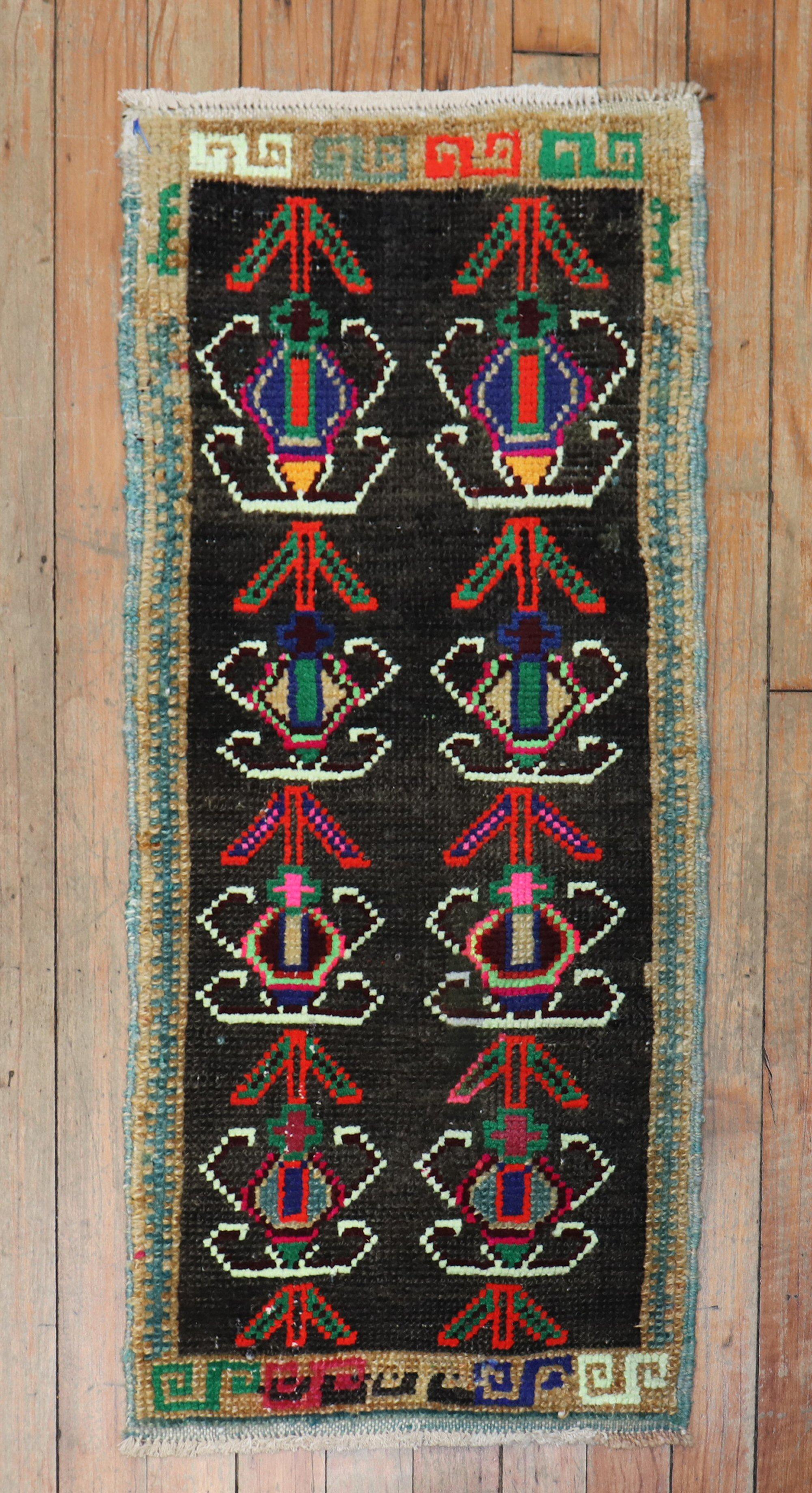 Asian Zabihi Collection Vintage Anatolian Turkish Mini Rug For Sale