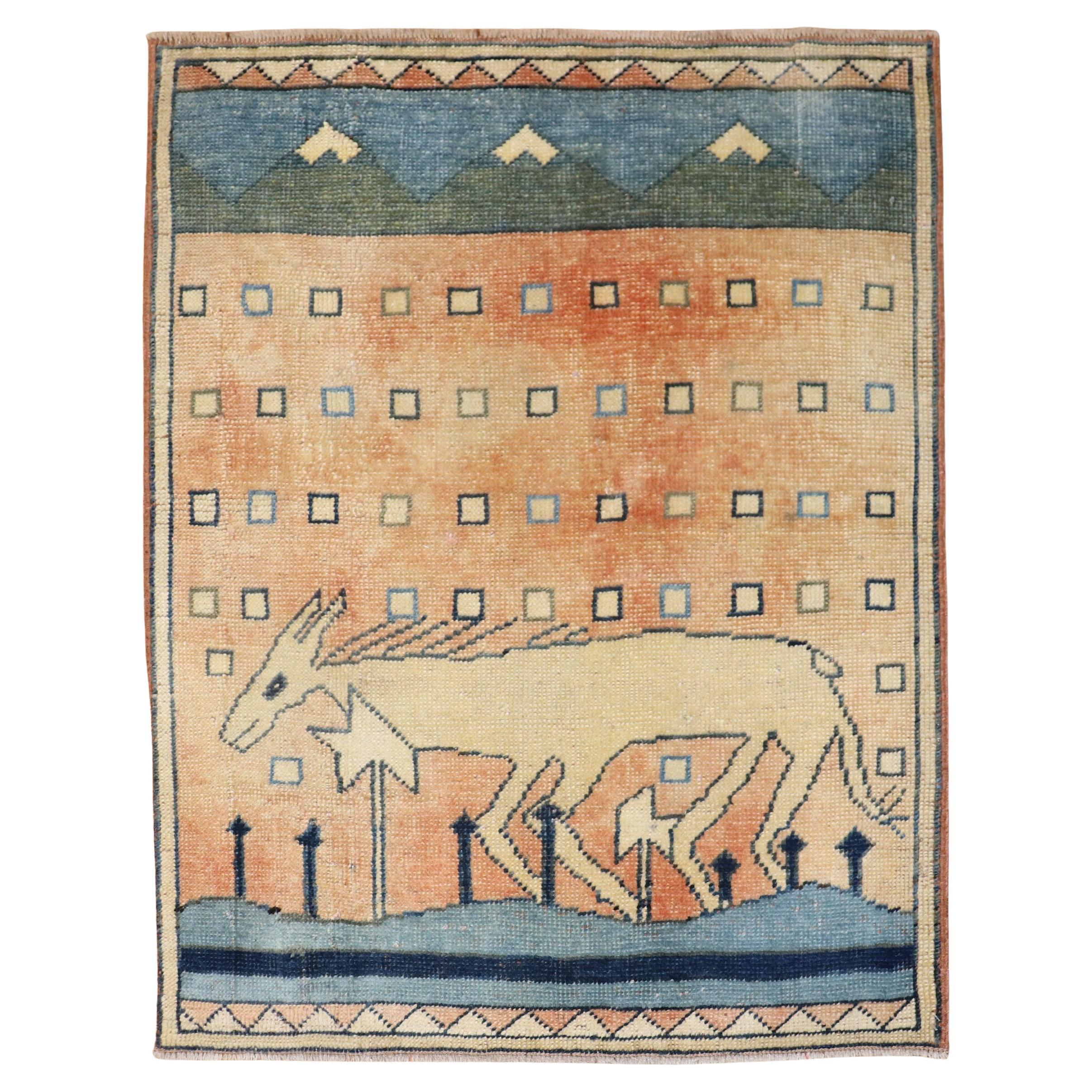 Zabihi Collection Vintage Animal Pictorial Türkischer Teppich