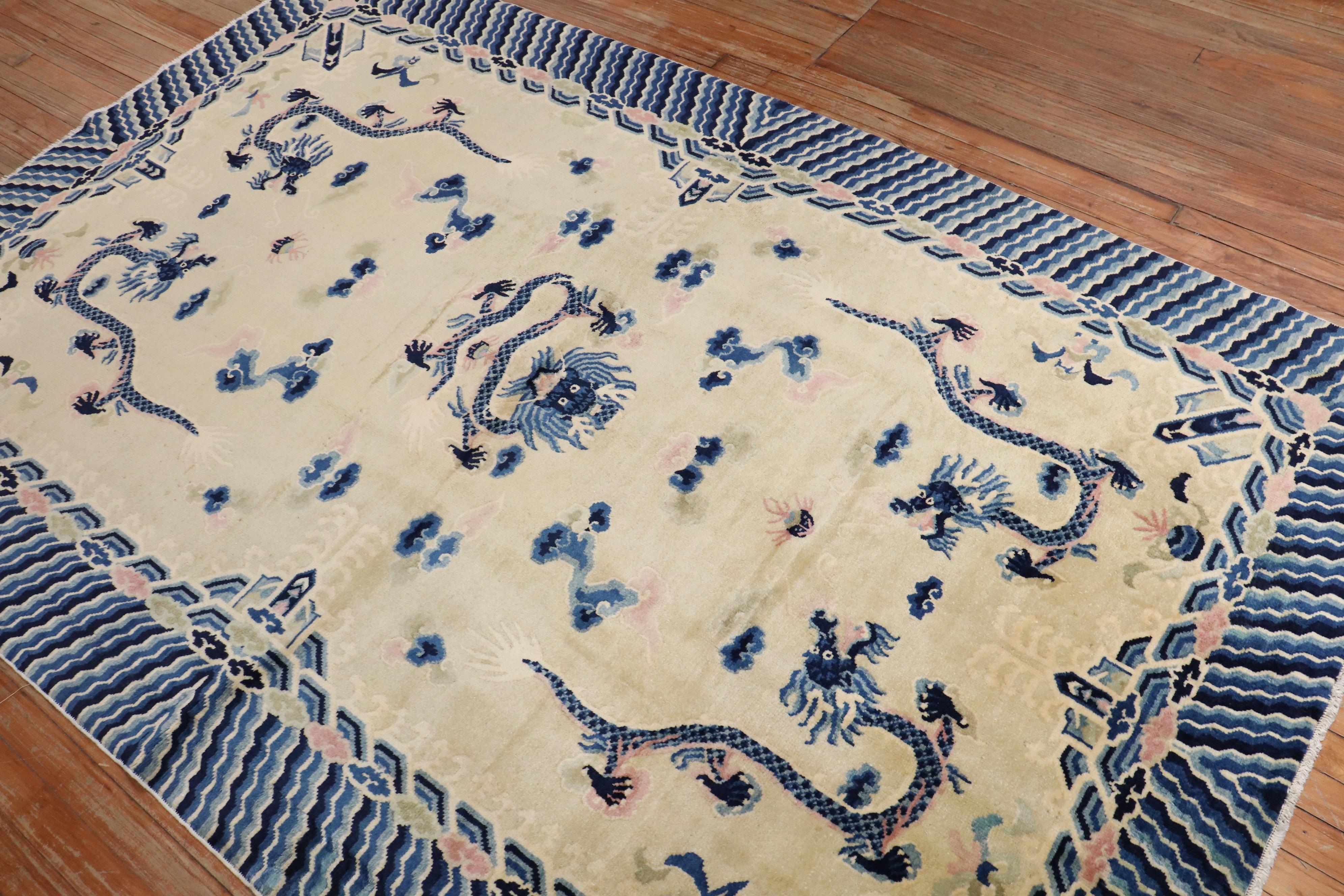 Zabihi Collection Vintage Chinese Dragon Rug In Good Condition For Sale In New York, NY